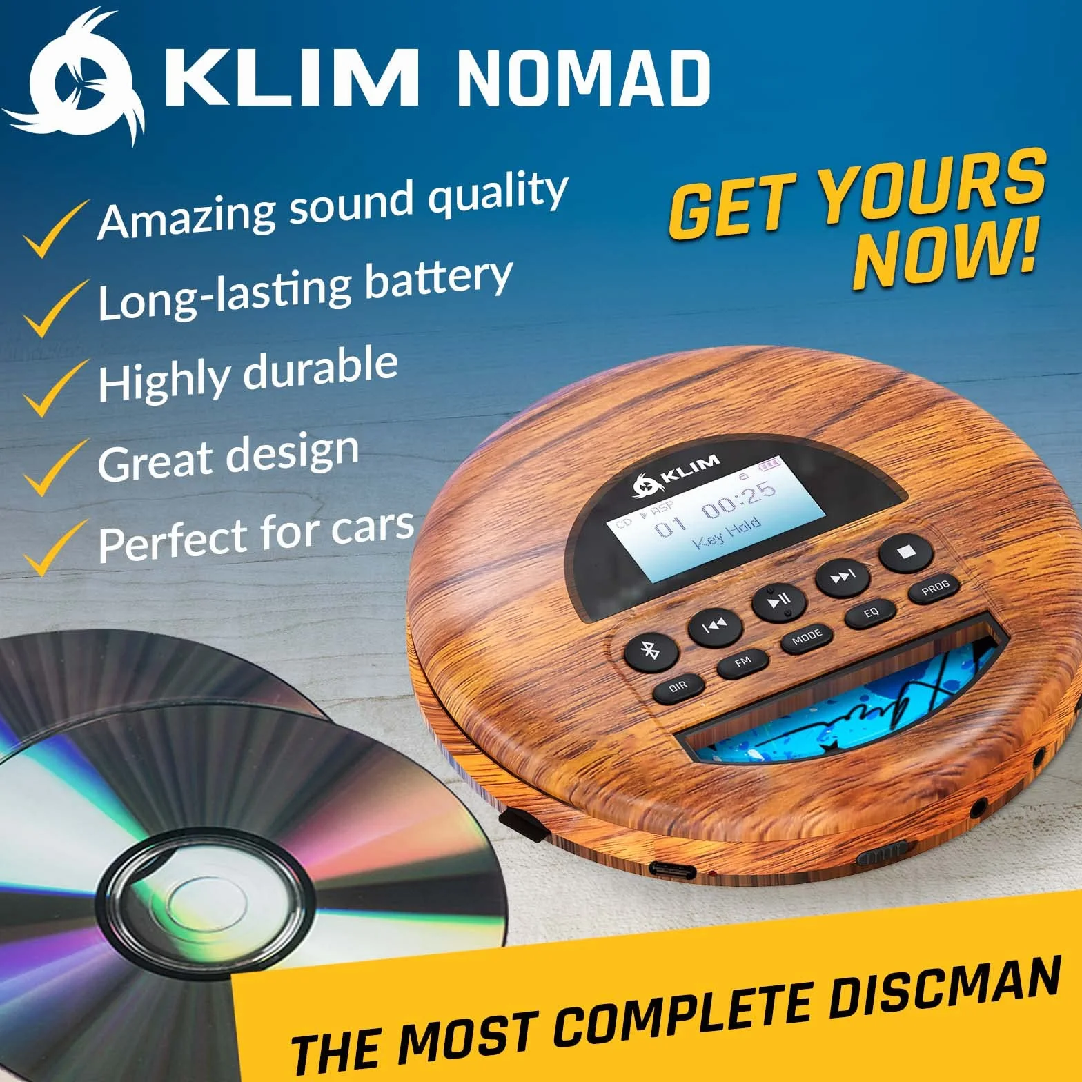 KLIM Nomad Wood Przenośny odtwarzacz CD MP3 Bluetooth Radio FM