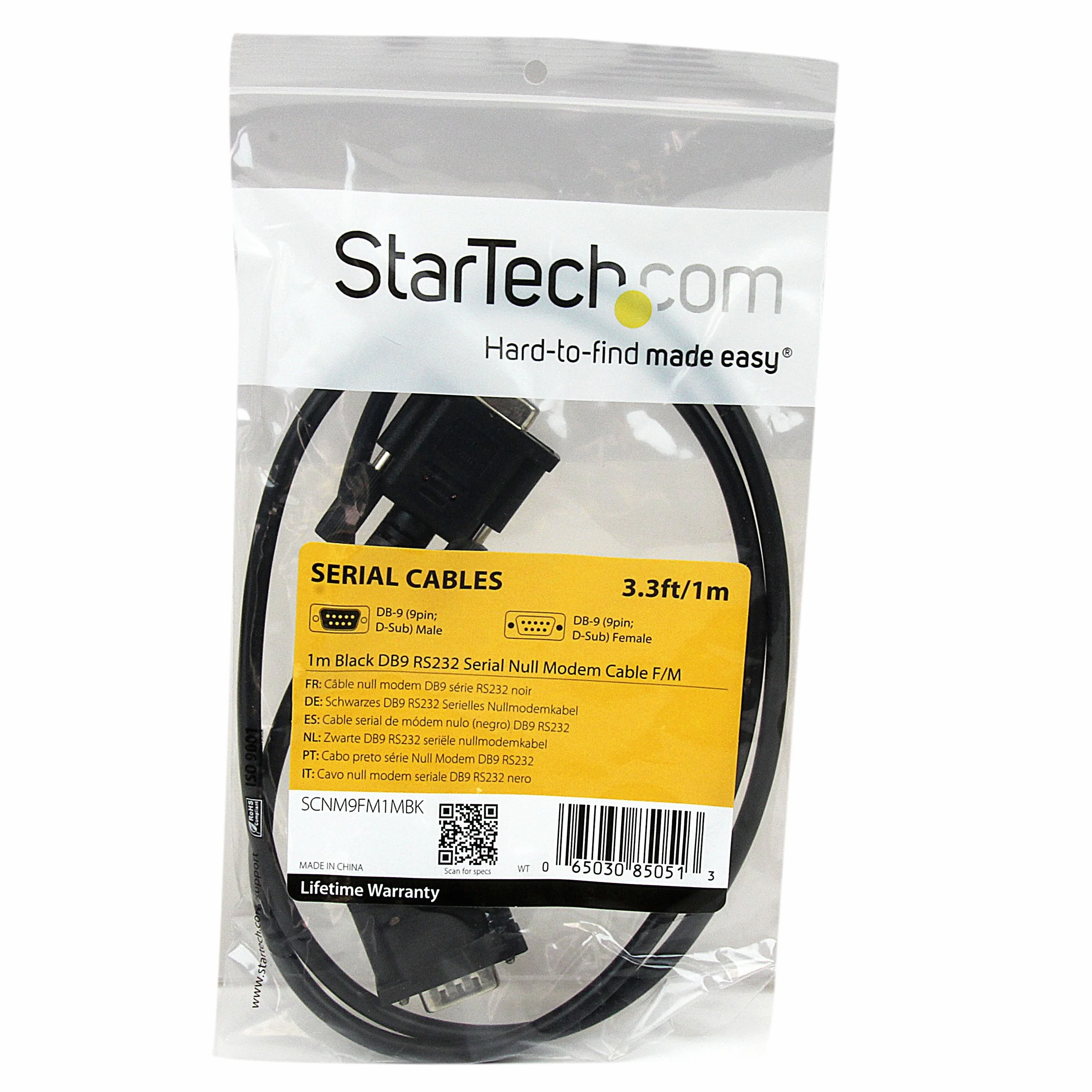 StarTech.com 1 m czarny DB9 RS232 szeregowy kabel modemu Null F/M, DB9 męski na żeński, 9-pinowy kabel modemu, 1 x DB9 (M), 1 x DB9 (F) - czarny