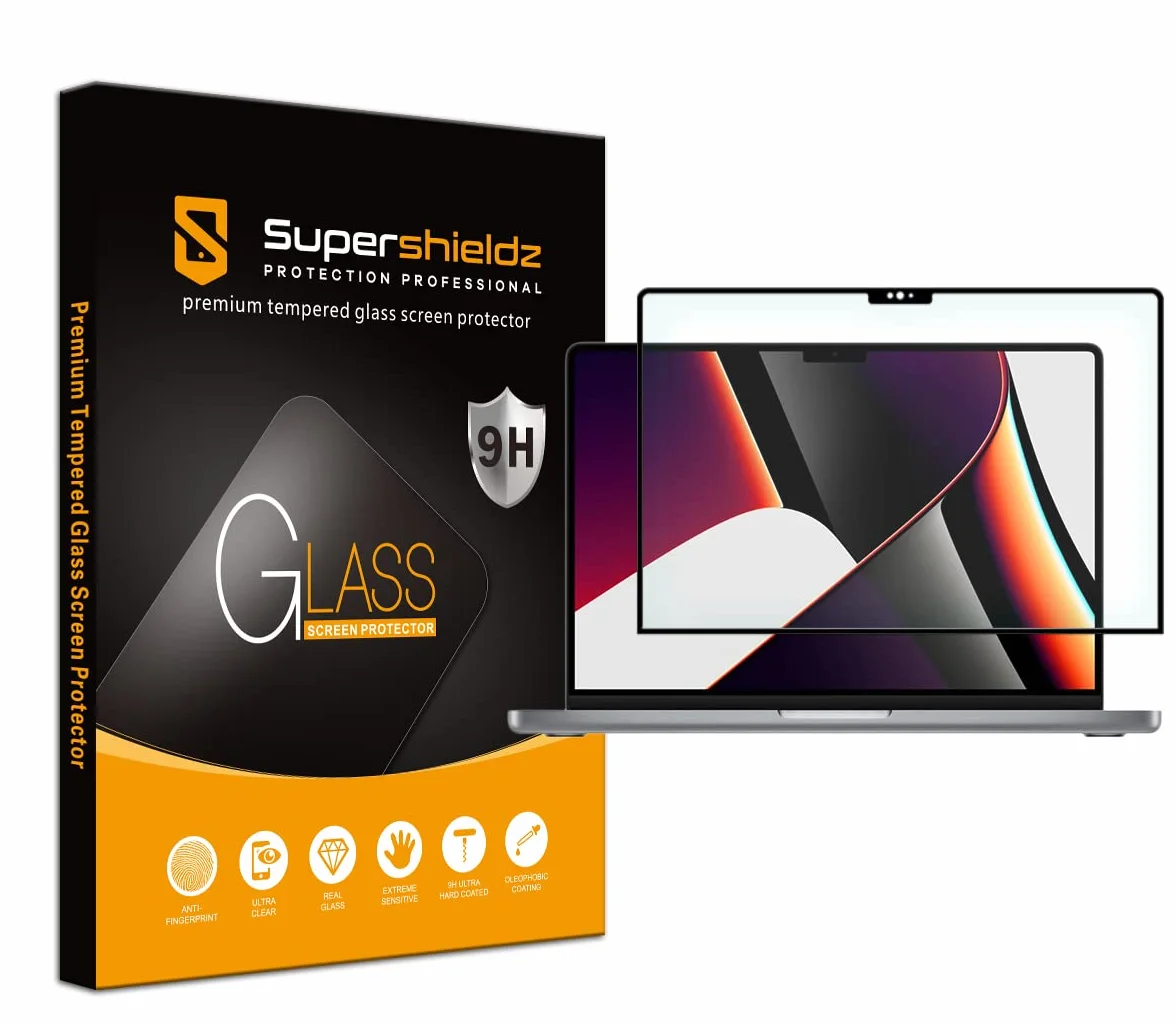 Supershieldz Zaprojektowany dla MacBooka Pro 35.6 cm (M4, M3, M2, M1, Pro/Max), osłona ekranu ze szkła hartowanego, odporna na zarysowania, bez pęcherzyków powietrza