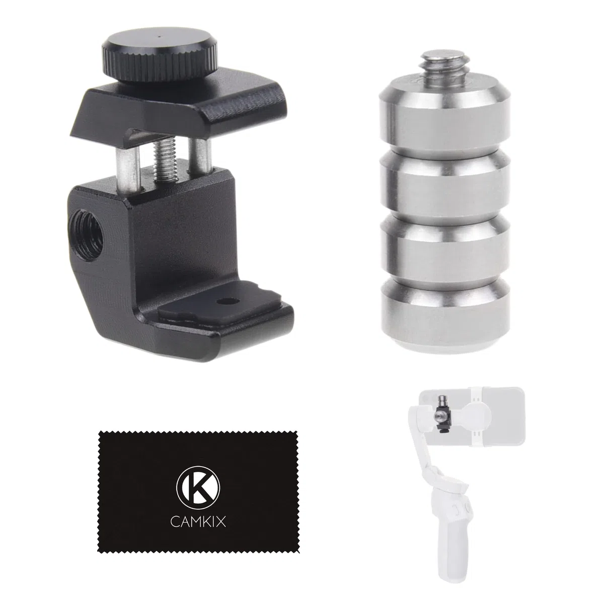 Zestaw Przeciwwagi Camkix do Gimbal do Smartfona- 1x Mocowanie z Przeciwwagą, 4x Śruby Stabilizujące - Kompatybilne z DJI Osmo Mobile 1/2, Zhiyun Smooth 4, Zhiyun Smooth Q, Feiyu Vimble 2, Evo Shift