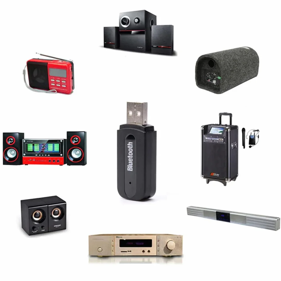 Retoo Adapter Bluetooth USB z kablem samochodowym AUX 3,5 mm i mikrofonem jako zestaw głośnomówiący do samochodu, bezprzewodowy odbiornik, kompatybilny z systemem Android, iOS, Home stereo, radio