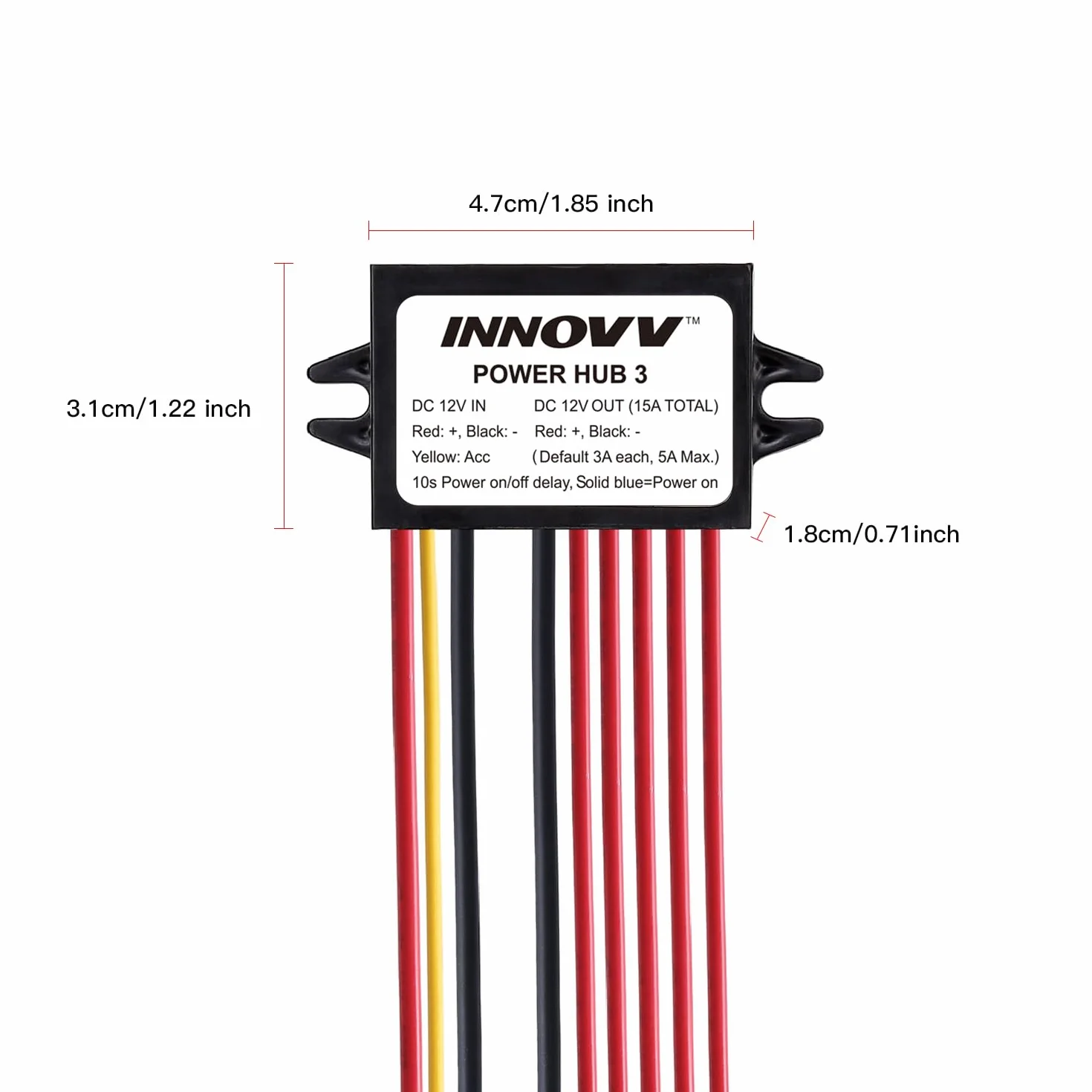 INNOVV Power Hub 3 Power Distribution System Kit, DC 12V 15A Motorcycle Power Distribution Hub