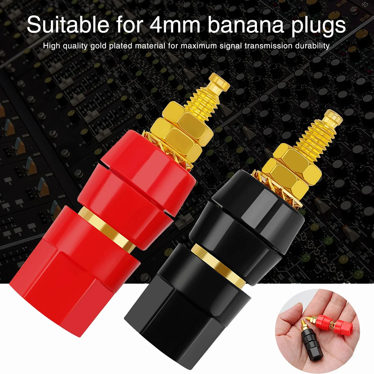 6 Sztuk 4mm Gniazdo Bananowe, Słupek do Mocowania Bananów Głośnik Wzmacniacz Audio Słupek do Mocowania, do Złącza Adaptera Bananowego, Czarny i Czerwony