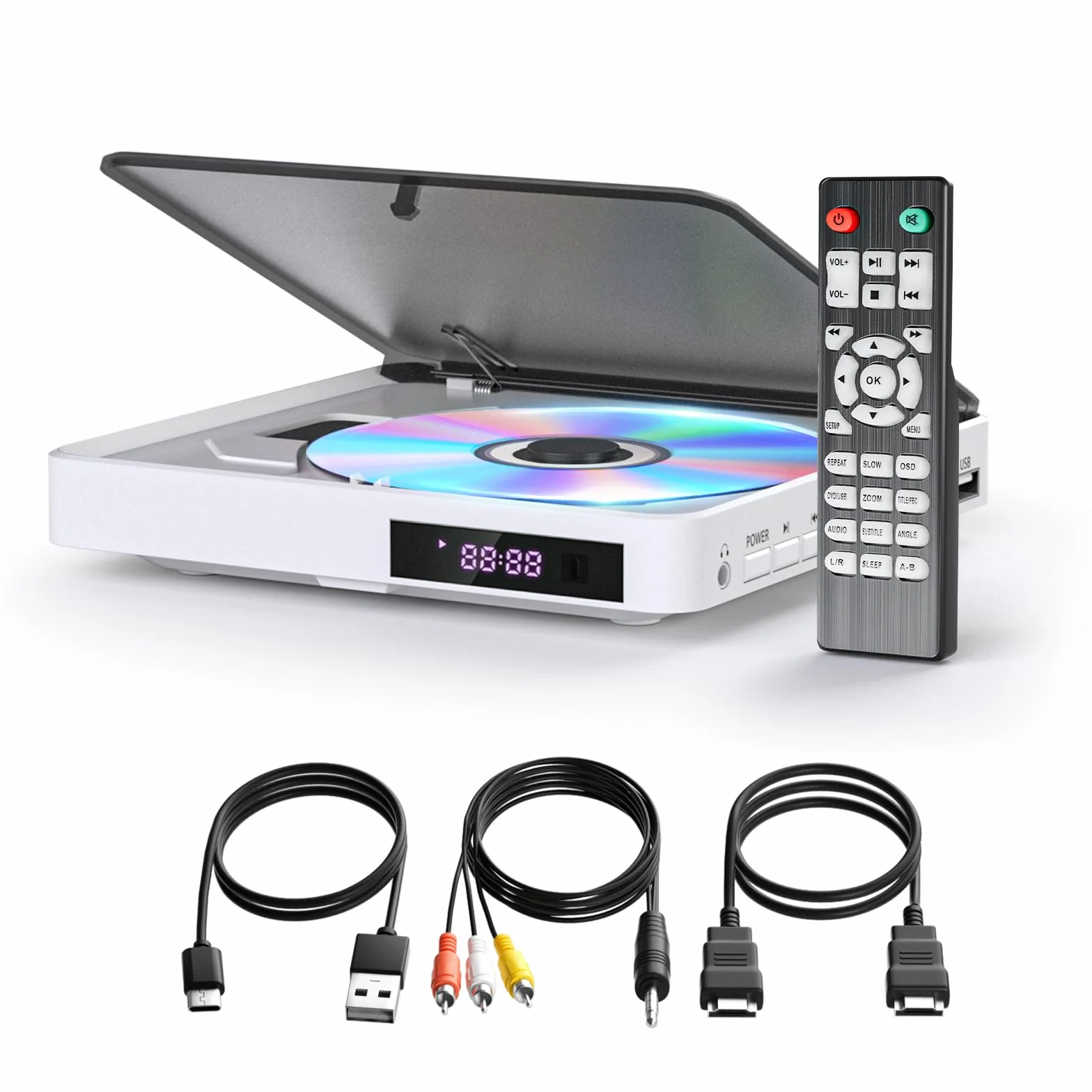 Arafuna Odtwarzacz DVD 1080P HDMI bez odtwarzacza DVD/CD do telewizorów ze wszystkimi regionami, PAL/NTSC, wejście USB, pilot zdalnego sterowania i kabel AV