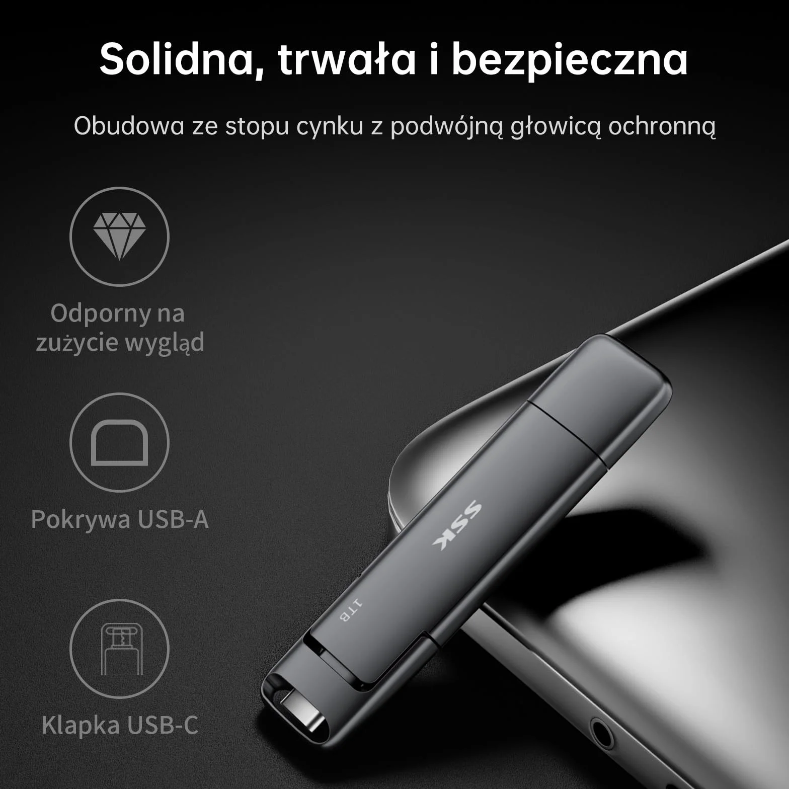 SSK 256 GB SSD Dual USB C Stick do 1000 MB/S, szybki zewnętrzny dysk twardy SSD typu c + USB A USB 3.2 Gen 2, pamięć USB do iPhone 15/PS4/Android