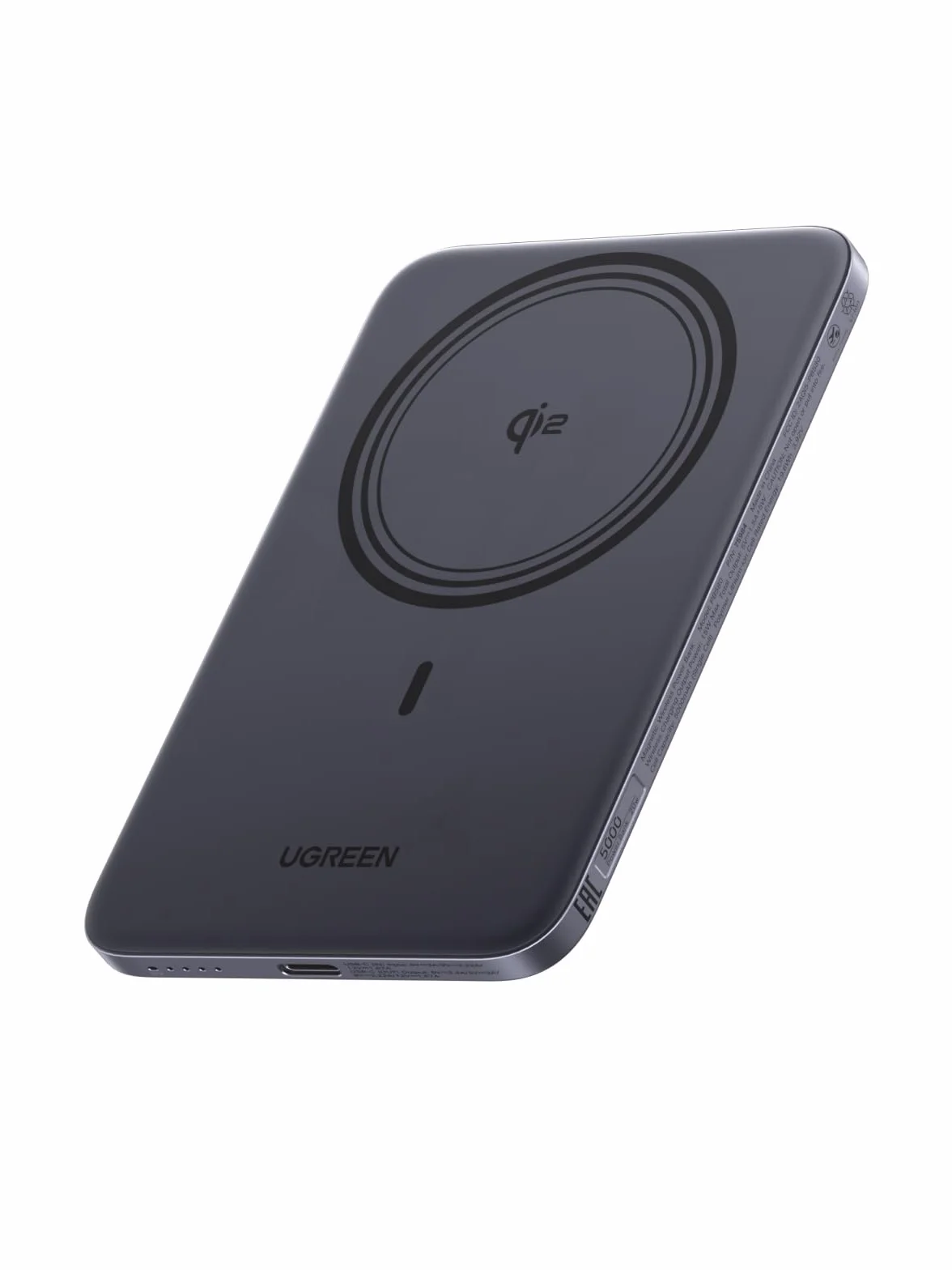 UGREEN MagFlow Air Power bank, ultracienki power bank MagSafe o pojemności 5000mAh i mocy 15W, certyfikat Qi2, szybkie ładowanie PD 20W, ergonomiczna konstrukcja, do modeli 17/16/12-15, Szary
