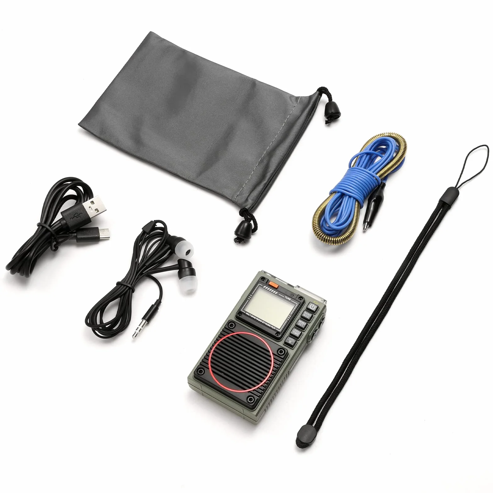 Raddy RF75A Radio krótkofalowe z kontrolą aplikacji, przenośne AM/FM/VHF/SW/WB z funkcją pogody, ładowalne, z anteną drucianą (Army Green)