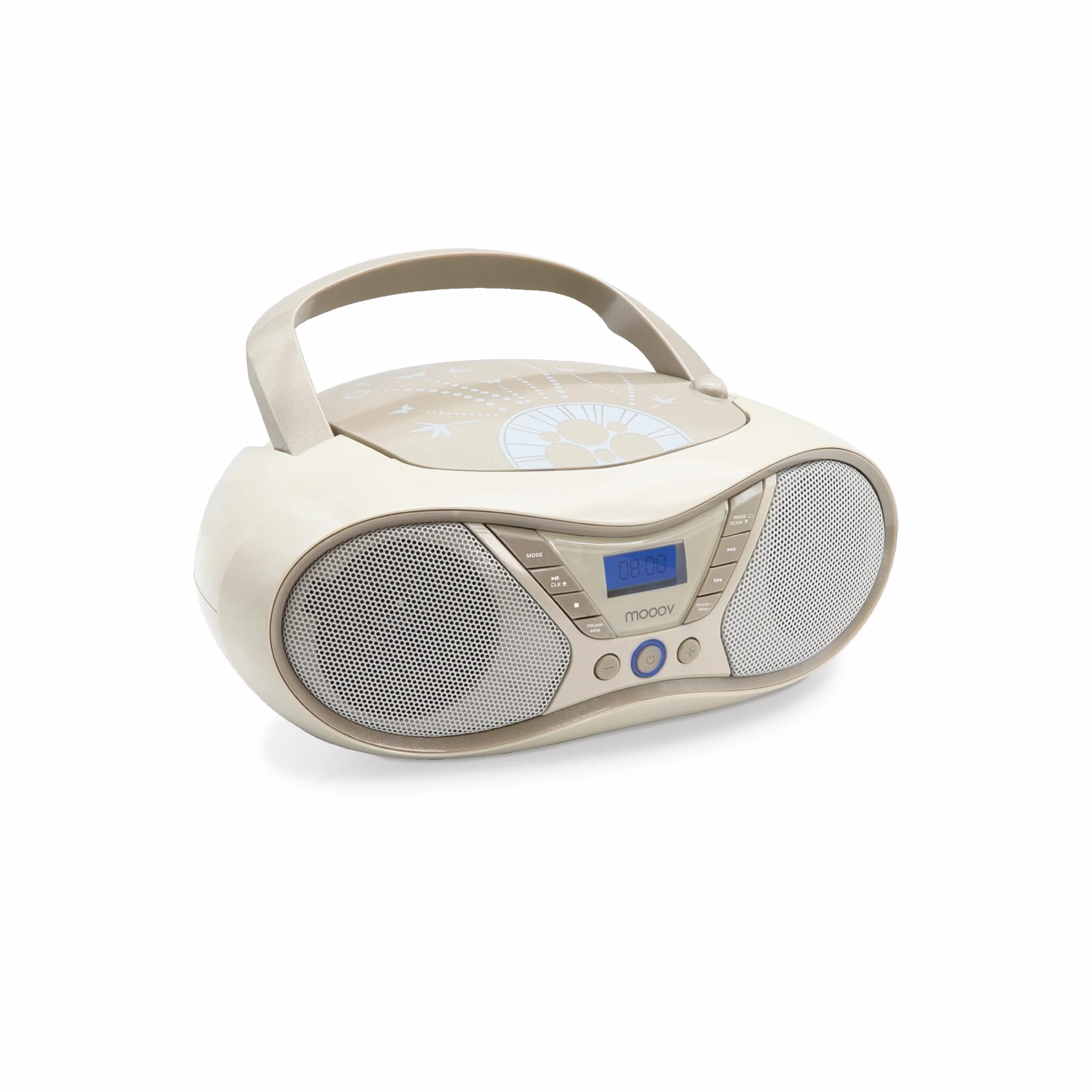 MOOOV Soft Grey przenośny odtwarzacz CD CD-R CD-RW CD-MP3 radio FM port USB dźwięk stereo 6W