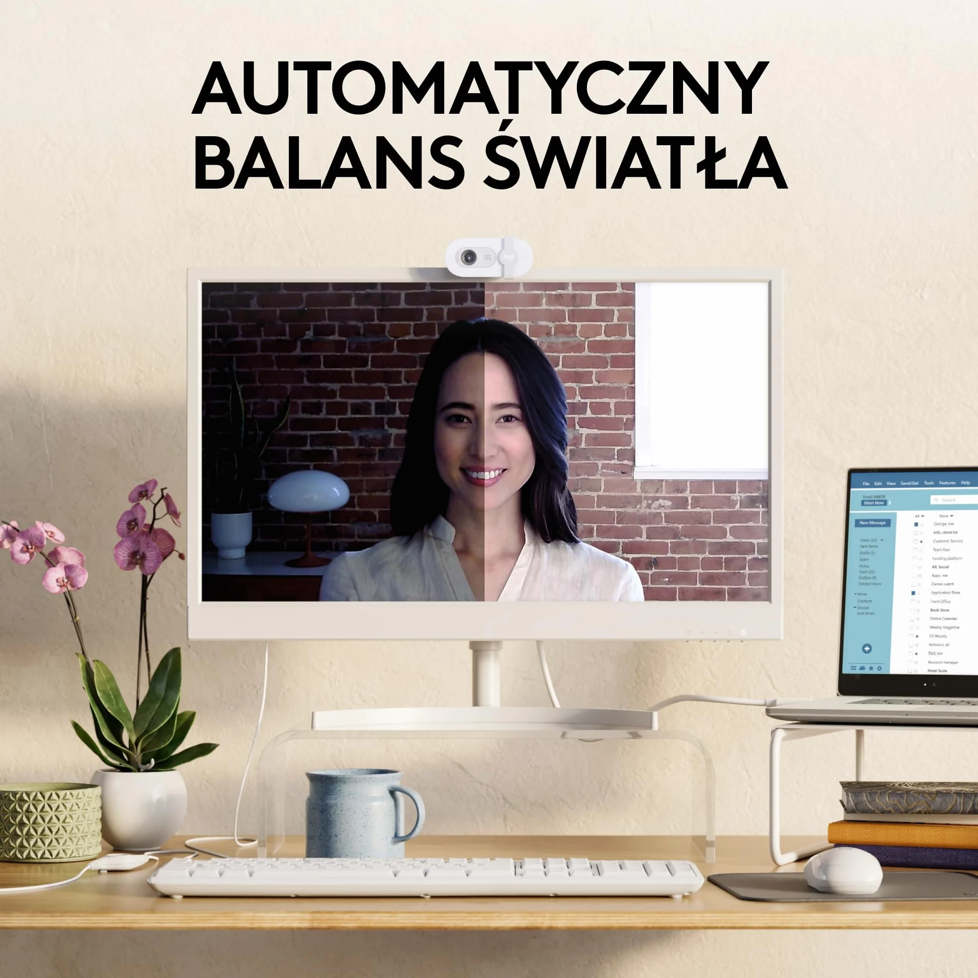 Logitech Brio 100 Full HD Kamera do spotkań i streamowania, automatyczny balans światła, wbudowany mikrofon, osłona migawki, USB-A, do Microsoft Teams, Google Meet, Zoom i innych - Biały