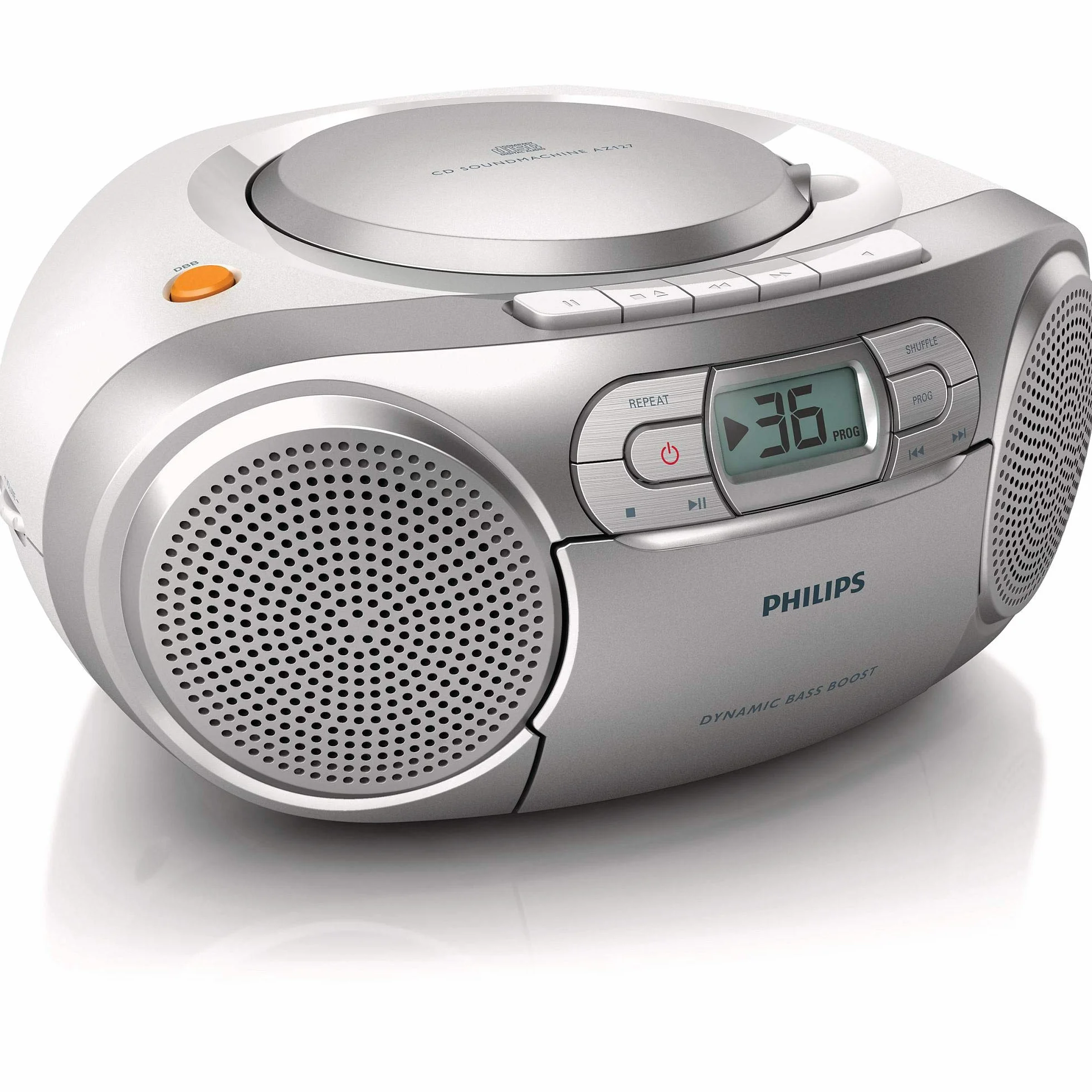 Philips AZ127/12 przenośny odtwarzacz CD radio UKW magnetofon kasetowy Dynamic Bass Boost srebrny