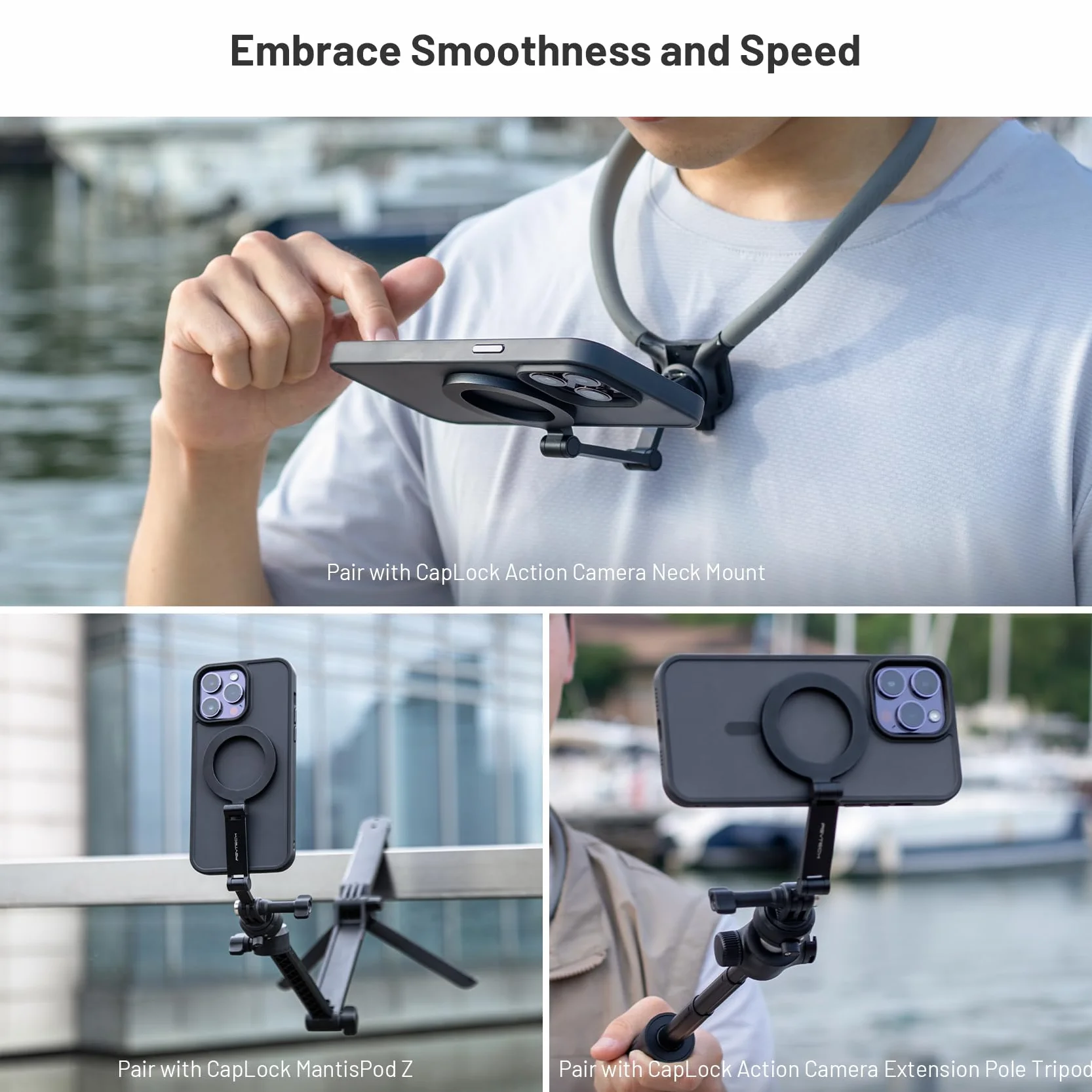PGYTECH CapLock magnetyczny uchwyt na kark Max do telefonów komórkowych o przedłużonej wersji, uchwyt na telefon komórkowy iPhone z systemem Android, bez użycia rąk, uchwyt do selfie do kamer