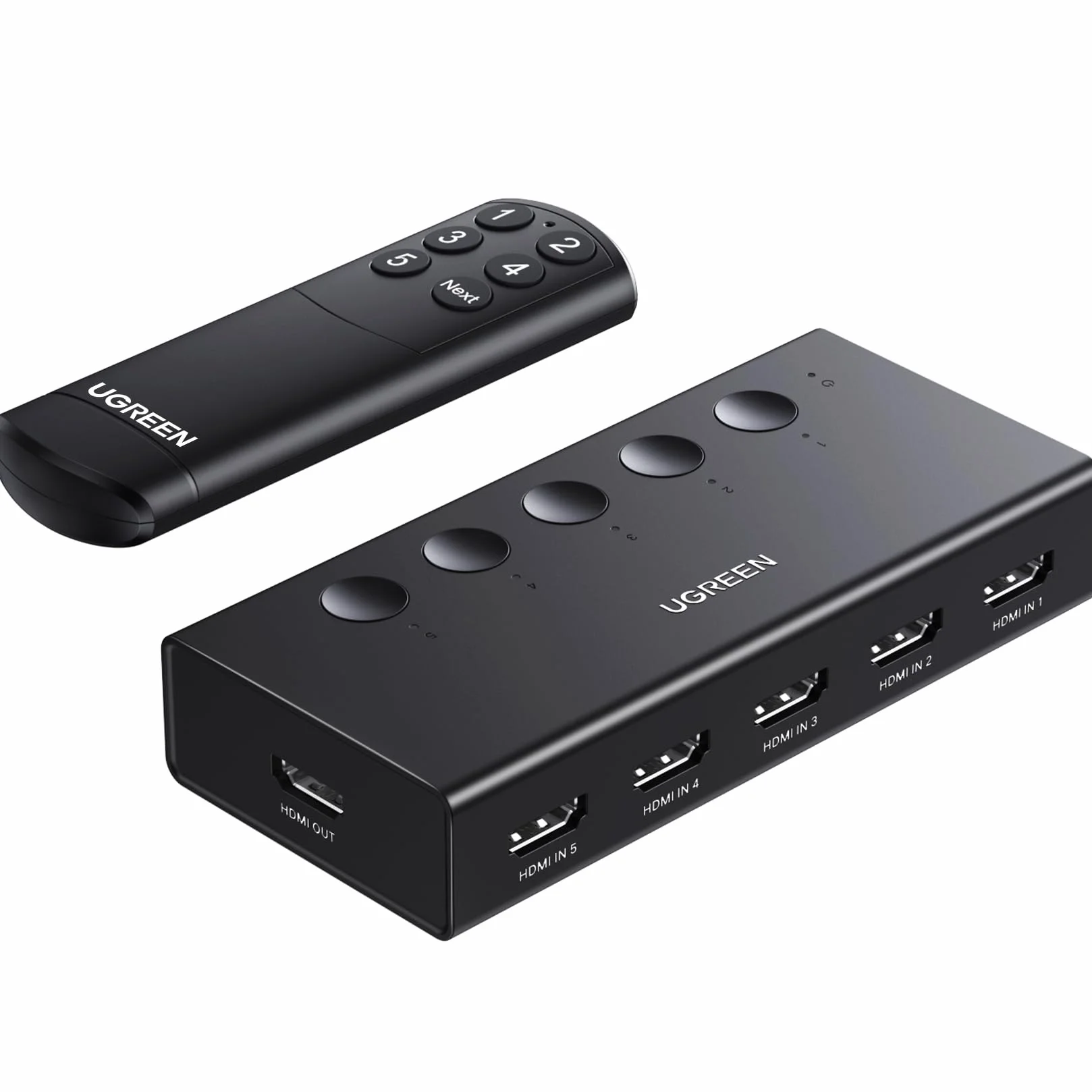 UGREEN HDMI 2.0 Przełącznik 5 w 1 wyjście HDMI Przełącznik Splitter 4K@60Hz Obsługa 3D/CEC/HDR/HDCP 2.2, Kompatybilny z PS5/4/3, Xbox, Apple TV, Skybox, Blu-Ray, HDTV, itp.