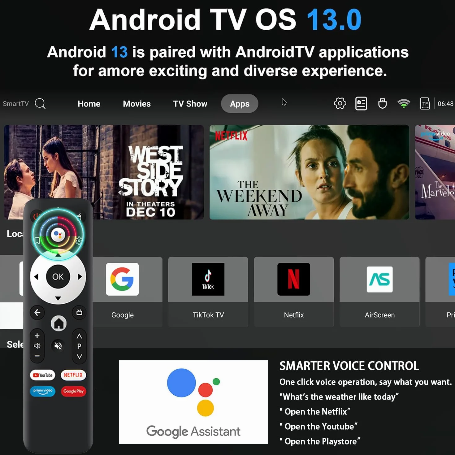 GREVA Android 13.0 TV Box 2 GB RAM 16 GB ROM, Smart TV Box Android TV 4K 8K RK3528 64bit czterordzeniowy, 2,4/5,0 GHz WiFi6, dwuzakresowy odtwarzacz BT 5.0, 10/100 m, Ethernet, Internet, HDMI Ultra HD