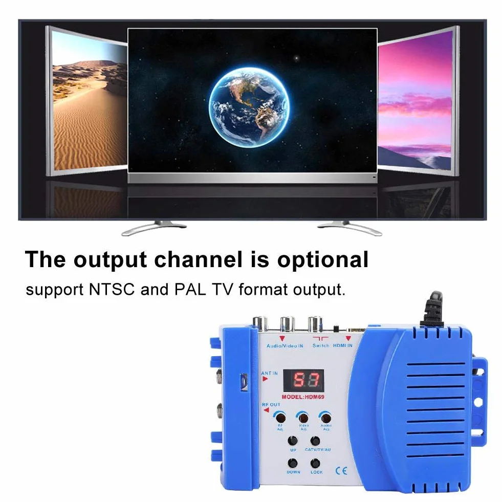 Profesjonalny modulator cyfrowy HDM69 Modulator RF HDMI Konwerter AV RF PAL Standardowy modulator NTSC VHF UHF Częstotliwość robocza dla odbiornika satelitarnego (wtyczka EU 100-240 V)