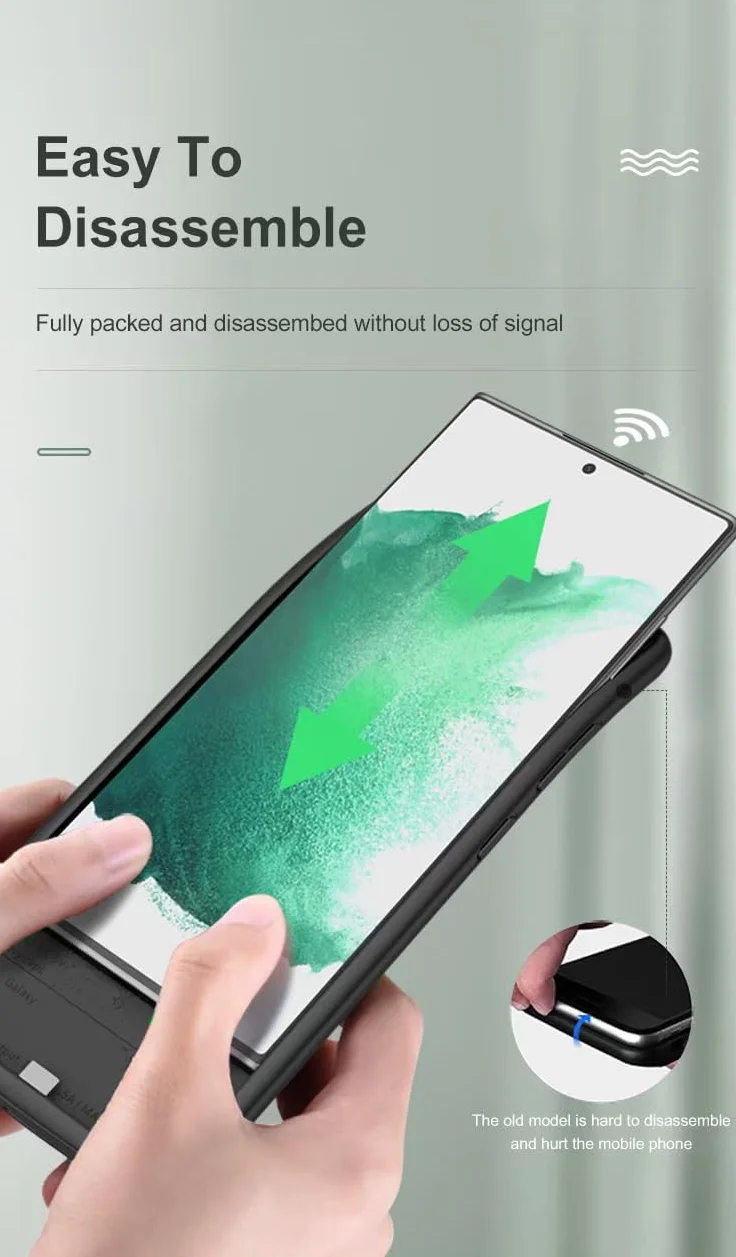 Etui na baterie 10000mAh do Samsung Galaxy S24 Ultra ładowalna obudowa ładująca, przenośna obudowa baterii do Samsung Galaxy S24 Ultra 5G czarna obudowa zasilania