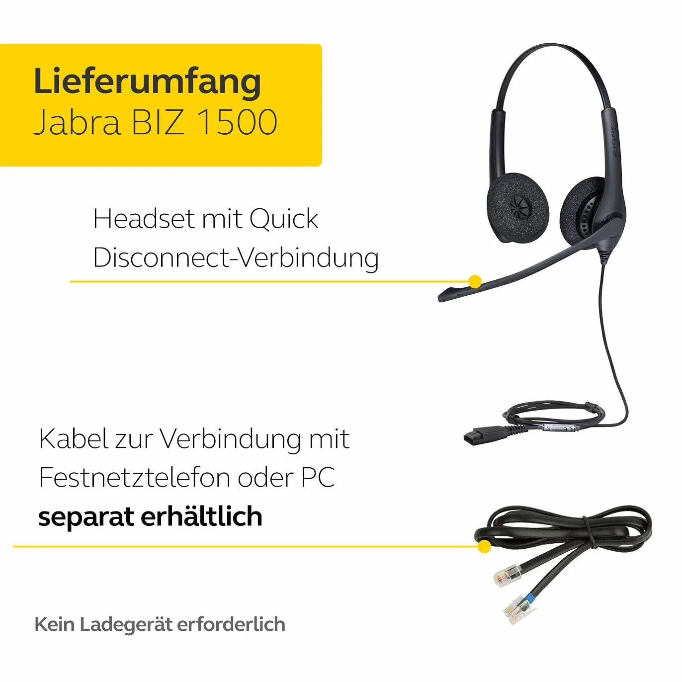 Jabra Biz 1500 Quick Disconnect On-Ear Stereo Headset - Corded Headphone with Noise-cancelling Microphone and Volume Spike Protection for Deskphones, Black