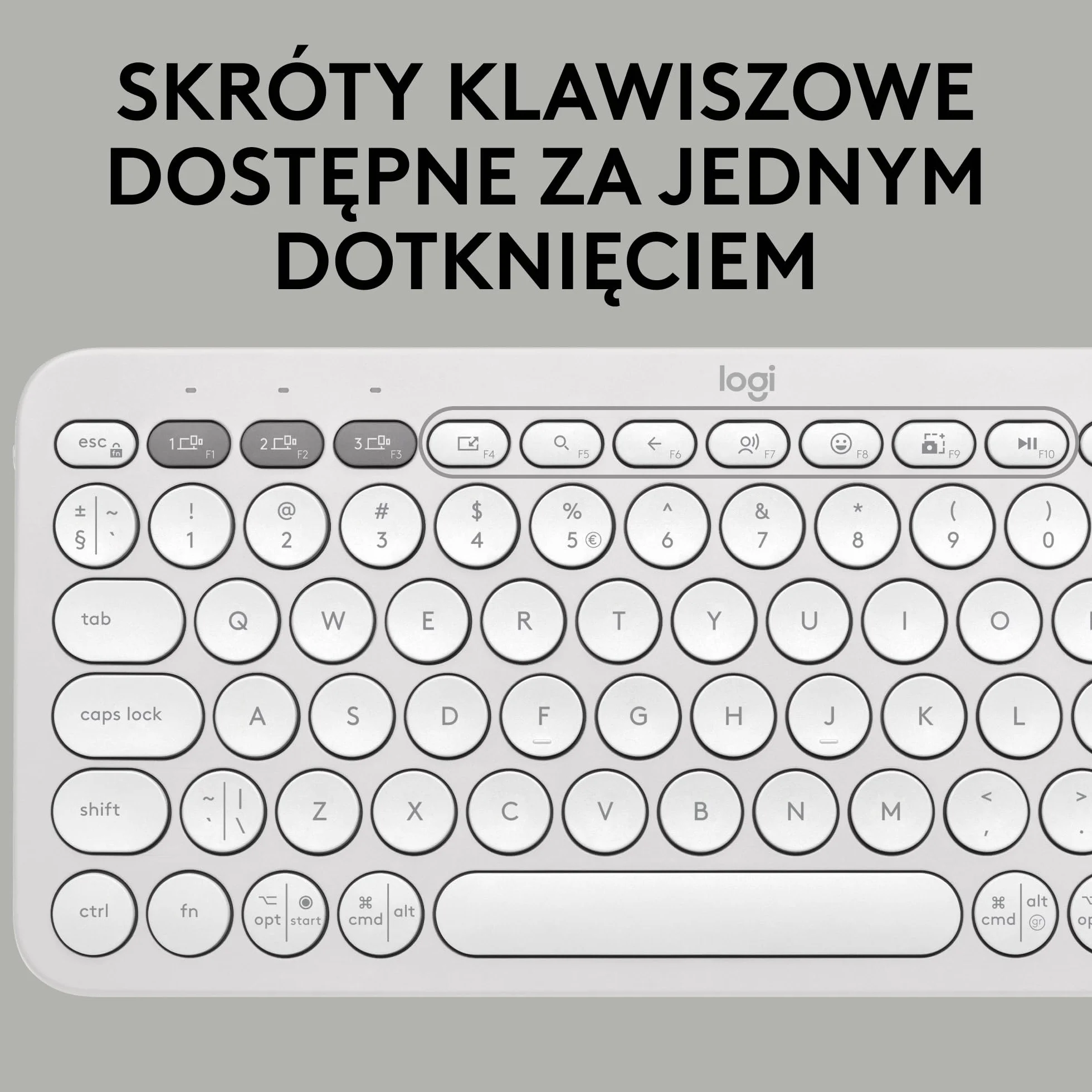Logitech Pebble Keys 2 K380s, bezprzewodowa klawiatura Bluetooth do wielu urządzeń z ustawianymi skrótami, smukła, przenośna, przełączanie, Windows, macOS, iPadOS, Android, Chrome OS, QWERTY US-Biały