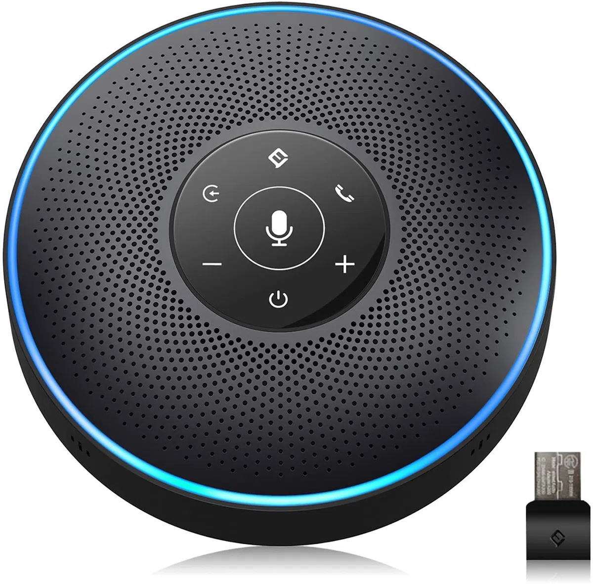 eMeet Głośnik konferencyjny Bluetooth M2, zestaw głośnomówiący USB, dla 5-10 osób, głośnik z 4 mikrofonami AI, rozpoznawanie głosu 360°, mikrofon konferencyjny z kluczem sprzętowym do Skype'a, zoom