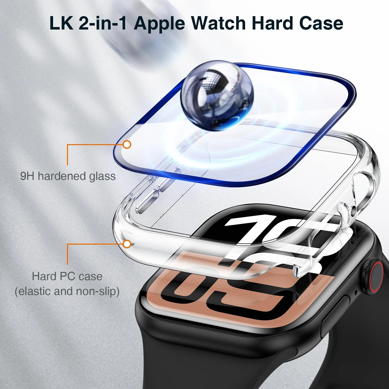 LK 2 sztuki etui ochronne do Apple Watch Series 11/10, folia ochronna na wyświetlacz 42 mm, twardość 9H, czysta HD, pełna ochrona, odporne na zarysowania, twarde etui ochronne z poliwęglanu do iWatch