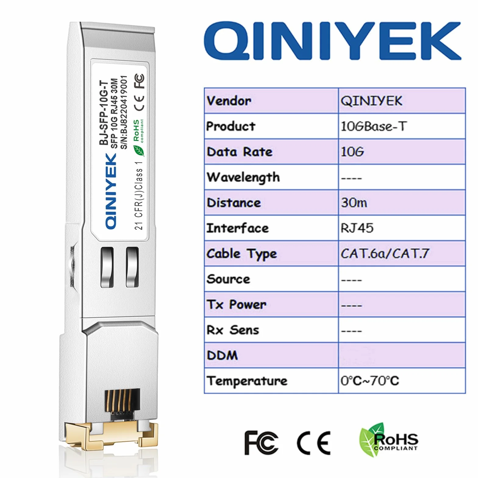 Moduł miedziany SFP do RJ45, 10Gbase-T SFP+ miedziany Ethernet Gbic kompatybilny z kablami Cisco, Meraki, Ubiquiti, Supermicro, Broadcom, CAT.6a/CAT7; 30 m
