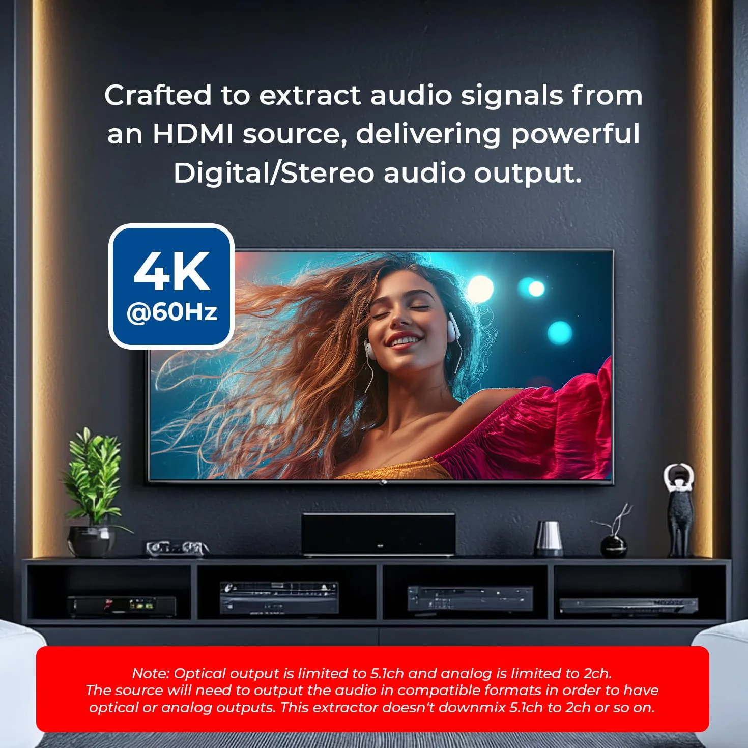 Orei Ekstraktor audio 4K HDMI, UltraHD 4K przy 60Hz 18G HDMI 2.0 konwerter audio SPDIF + wyjście 3,5 mm HDCP 2.2 - Dolby Digital/DTS Passthrough CEC, HDR, Dolby Vision, HDR10 obsługa (HDA-912)