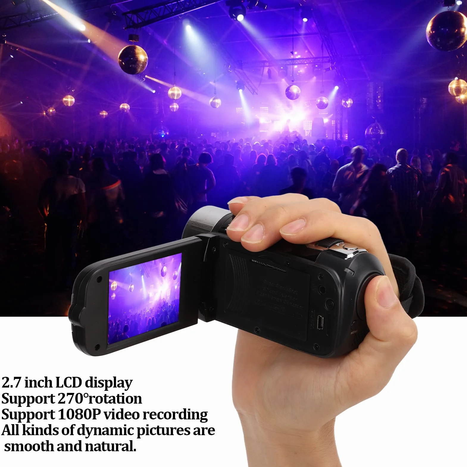 Aparat Cyfrowy, Kompaktowa Kieszonkowa Kamera Wideo z Kolorowym Ekranem o Przekątnej 2,7 Cala, Rejestrator Wideo Full HD 1080P DV, Cyfrowy Zoom 16-krotny dla Studentów, Nastolatków, Osób(czarny)
