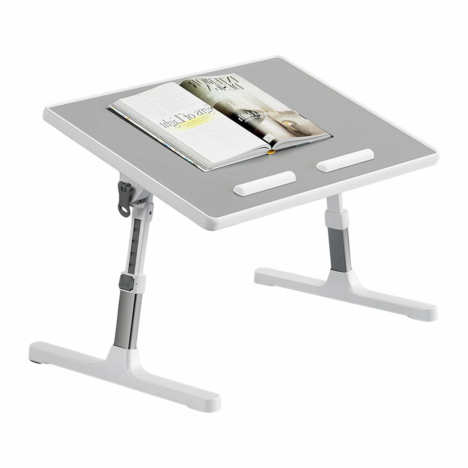 Stolik do łóżka na laptopa, składany stolik do łóżka, z regulacją wysokości i kąta, stojak do czytania i laptopa, składany lapdesk, stolik do łóżka/sofy/podłogi (szary, 52 x 30 cm)