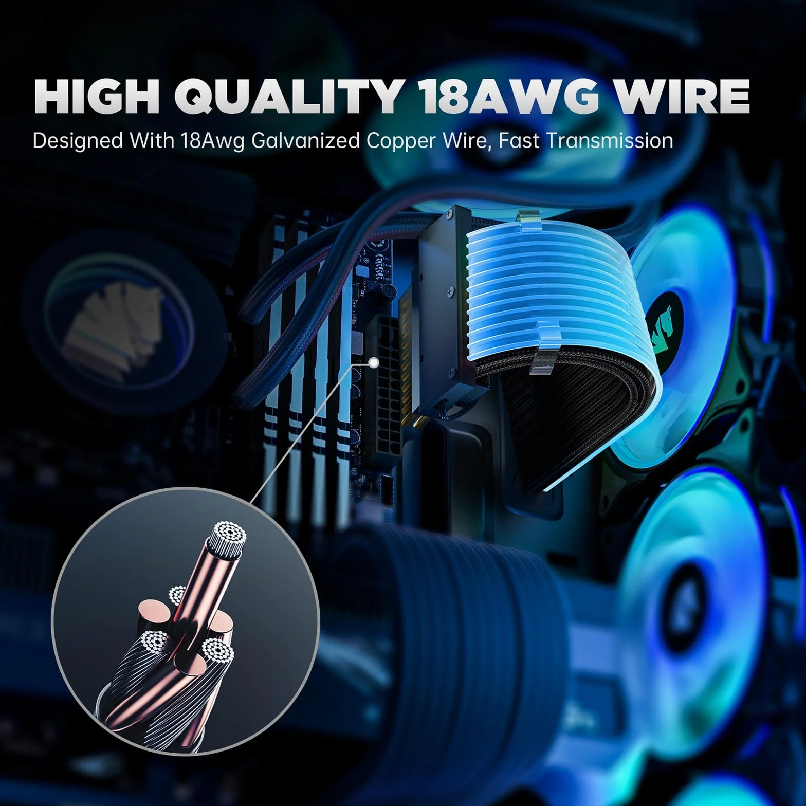AsiaHorse kabel 24PIN ATX RGB adresowalny przedłużacz zasilacza 18AWG 25CM