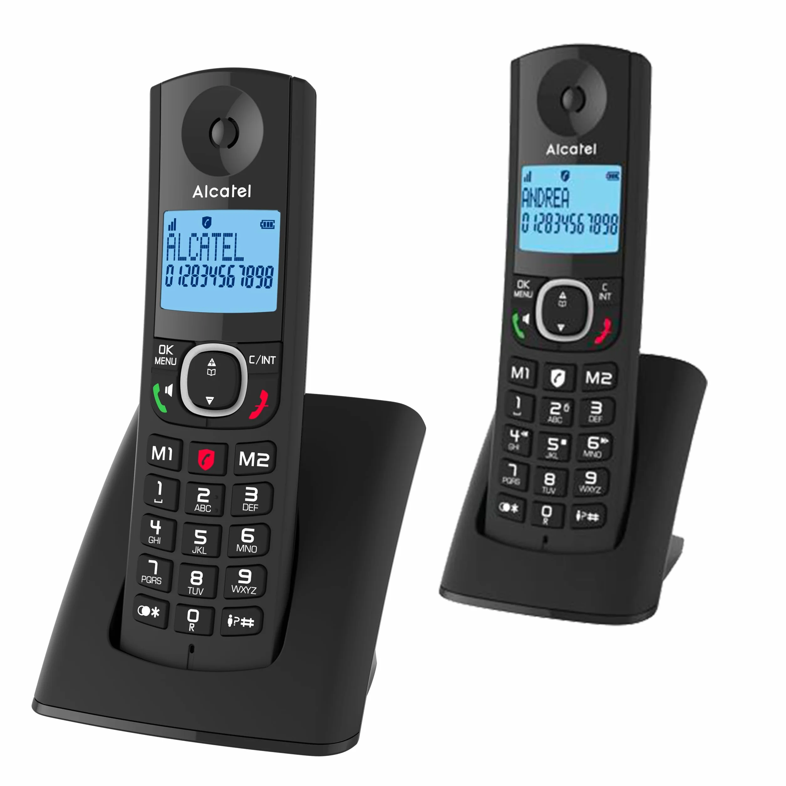 Alcatel F530 Duo, telefon bezprzewodowy z 2 słuchawkami, blokada połączeń, zestaw głośnomówiący i dwie pamięci bezpośrednie, czarny