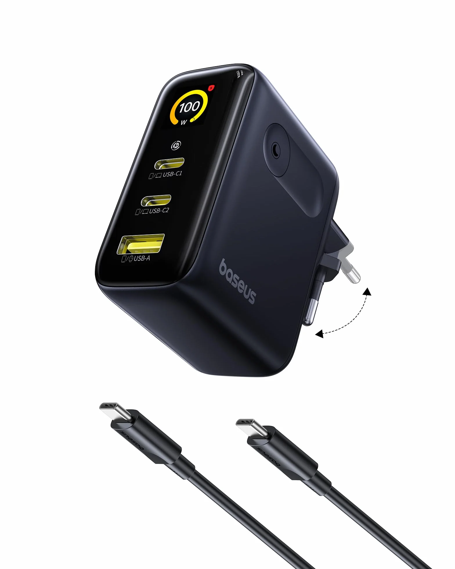 Baseus Picogo ładowarka USB C 100 W, Smart Display & Touch Control, szybka ładowarka 3 w 1, zasilacz GaN USB C, kompatybilny z MacBook, iPhone 17/16/15/14, Galaxy 25/24/23, Pixel i innymi