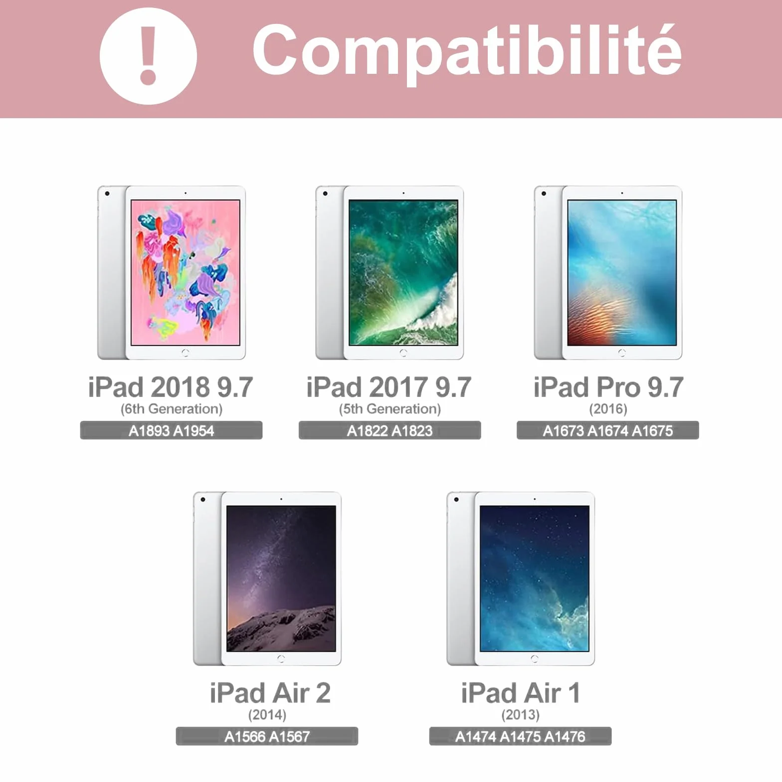 IVEOPPE Etui na klawiaturę do iPada 6/5 EME Generation/Pro 9.7 / Air 2/Air 1 9,7", AZERTY francuski pokrowiec na klawiaturę, zdejmowany układ bezprzewodowy Bluetooth z ołówkiem do iPada 9.7 2018