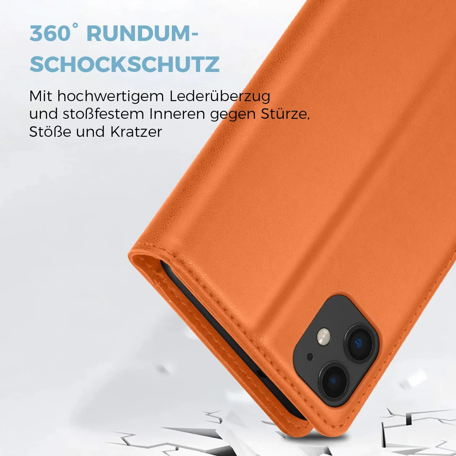 Thorhülle Etui na telefon komórkowy iPhone 11, wysokiej jakości, skórzane, etui ochronne do iPhone 11, etui z przegródką na karty, funkcja stojaka, składane etui z klapką do iPhone 11, pomarańczowe