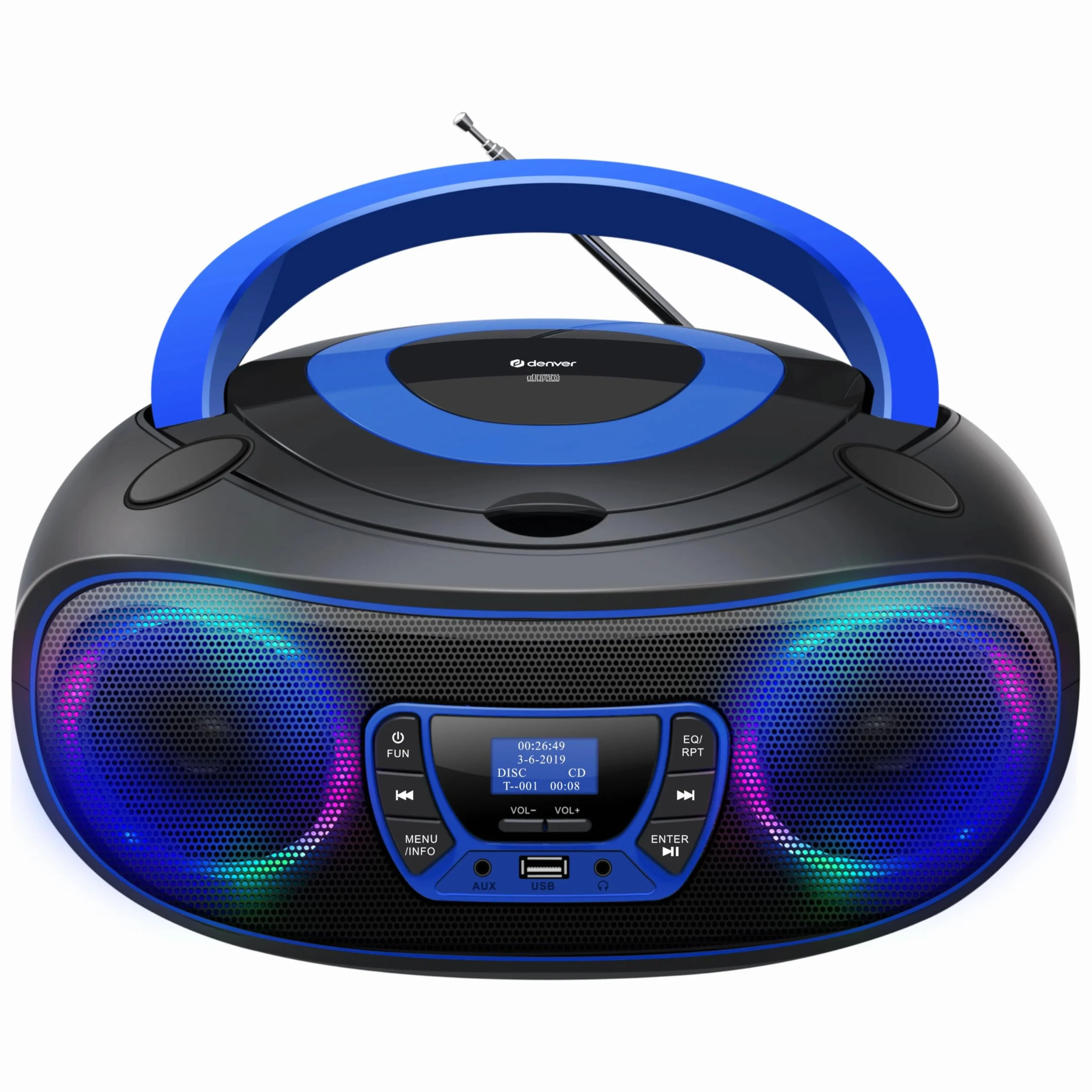 Denver DAB+ Boombox z radiem DAB+/FM, Bluetooth, niebieski