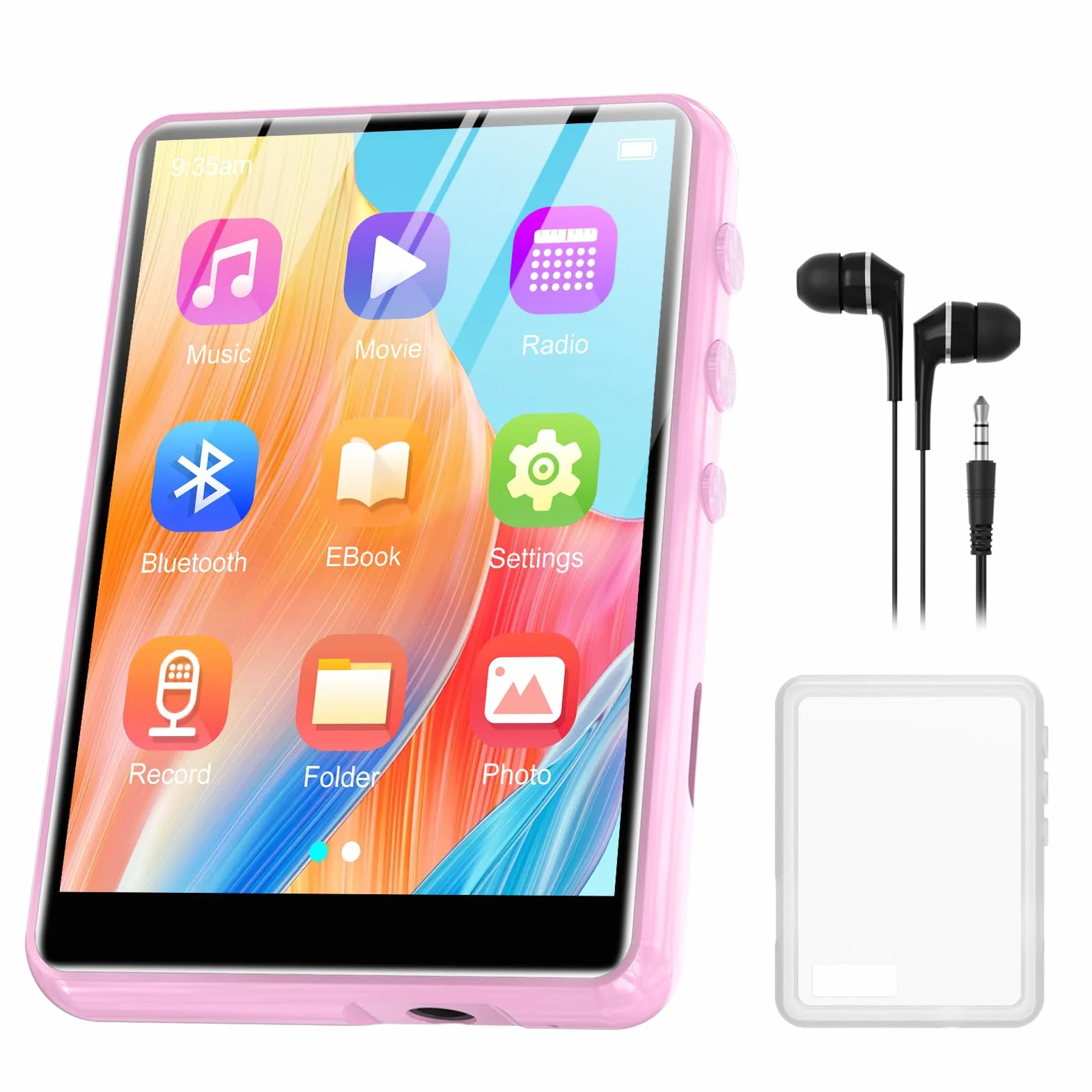 Odtwarzacz MP3 64 GB Bluetooth 5.3 2,4-calowy ekran dotykowy przenośny HiFi odtwarzacz muzyczny z głośnikiem Radio FM różowy