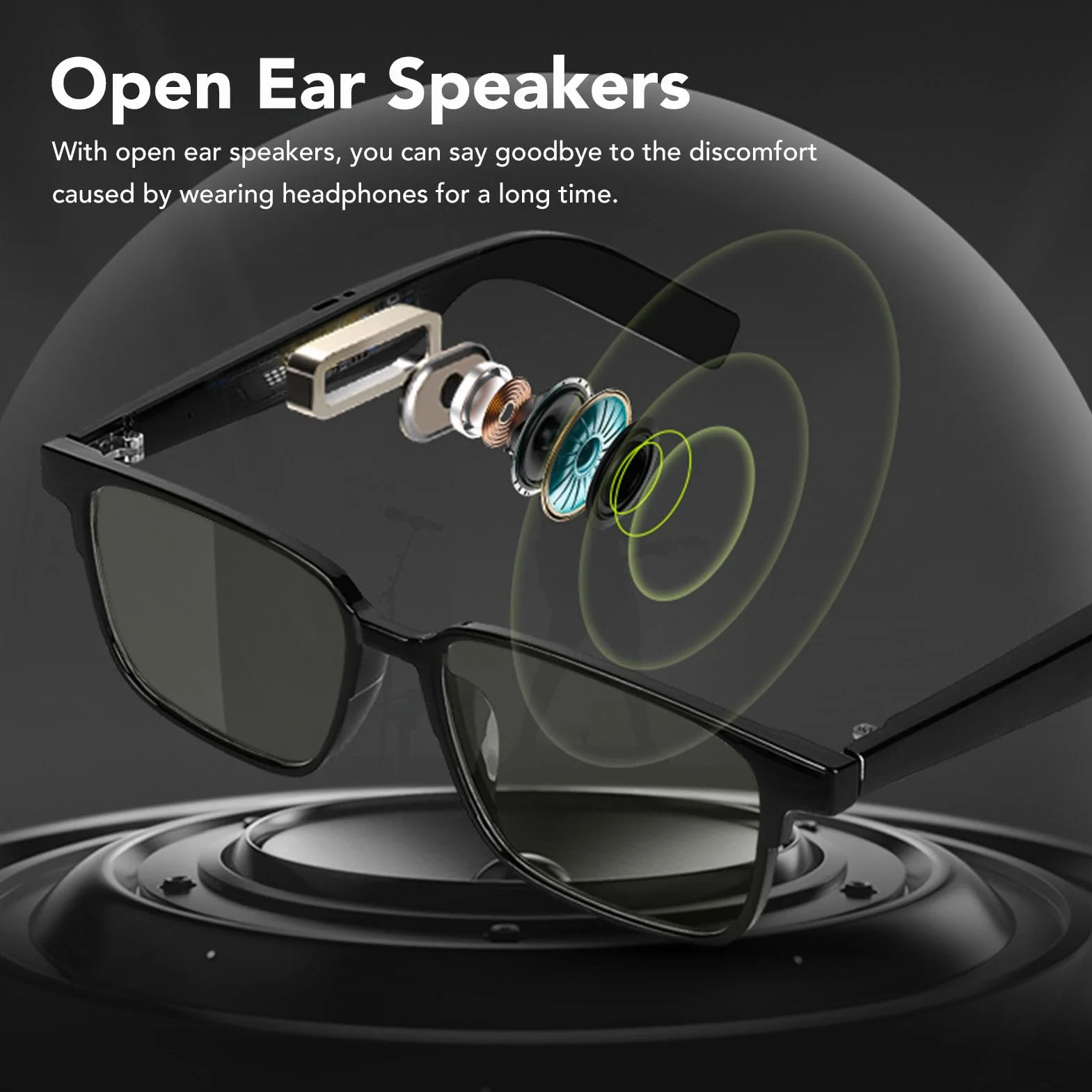 VBESTLIFE Inteligentne okulary, Bluetooth 5.3 Inteligentne okulary z otwartym uchem z wbudowanym mikrofonem, sterowanie głosem, wodoodporne IP5, podwójne głośniki, (z obiektywem wizyjnym