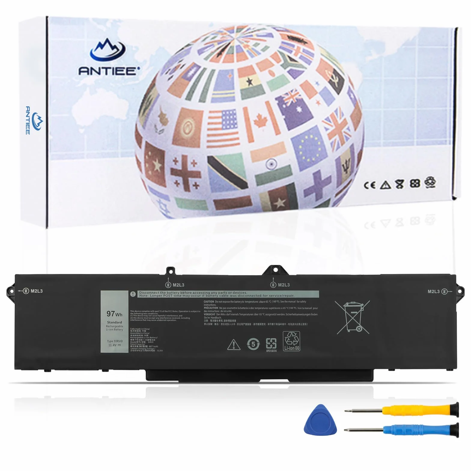 ANTIEE 97Wh 9JRV0 Laptop Batterie Compatible Dell Precision Latitude 15 5521 5531 3561 3571 M17 R5 AMD 11.4V 8071mAh