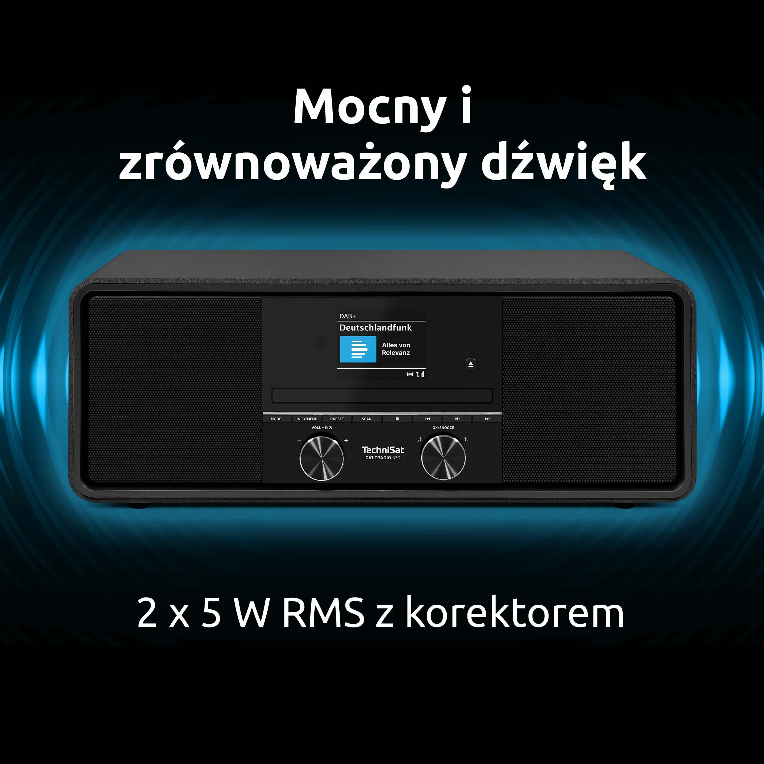 TechniSat DIGITRADIO 330 – radio stereo DAB+ FM z odtwarzaczem CD (Bluetooth 5.3, odtwarzanie MP3 z USB i funkcja ładowania, kolorowy wyświetlacz 2,4", budzik radiowy, pilot) czarne