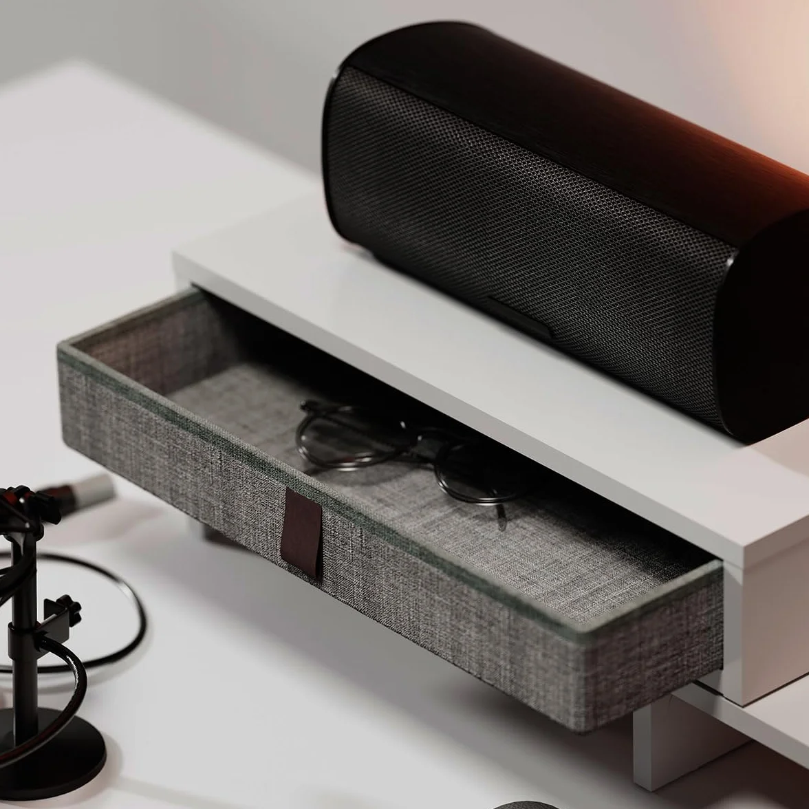Fenge Podstawka pod dwa monitory z szufladą dla komputera PC, laptopa, drukarki, podnośnik do monitora, regulowana długość i kąt, 78,3-113x23,5x7,3 cm, biały