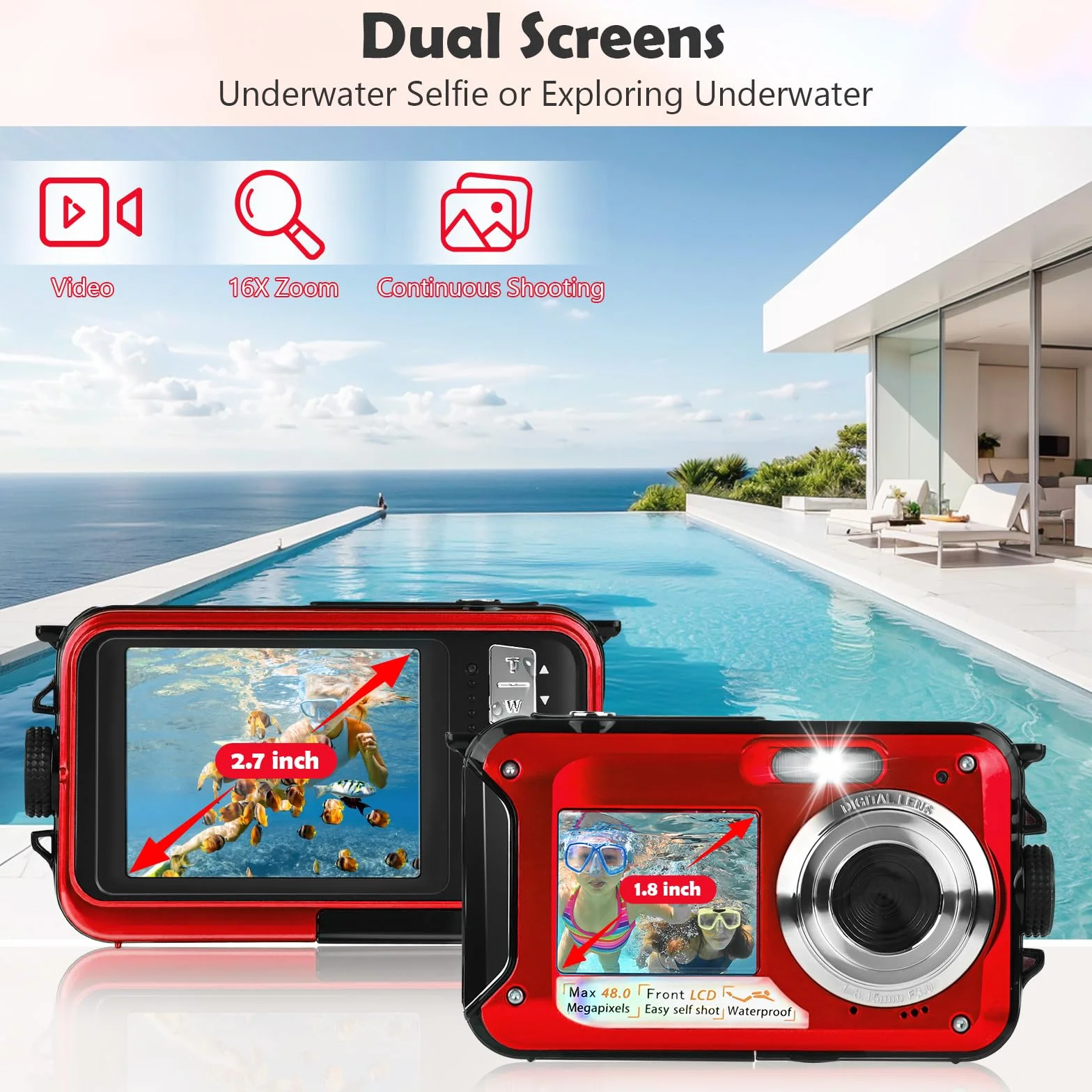 Comius Sharp Kamera podwodna 10FT do snorkelingu, zdjęcia 30 MP i wideo FHD, wodoszczelna, z kartą pamięci 32 GB