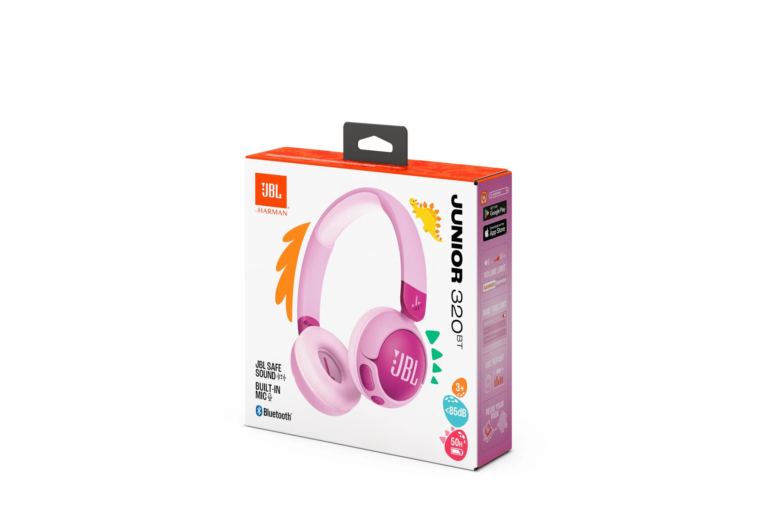 JBL Junior 320 BT Bezprzewodowe Słuchawki Nauszne z Bluetooth dla Dzieci z Wbudowanym Mikrofonem, 50 H Odtwarzania, Ograniczeniem Głośności, Łatwym Sterowaniem i Zestaw naklejek, Fioletowe