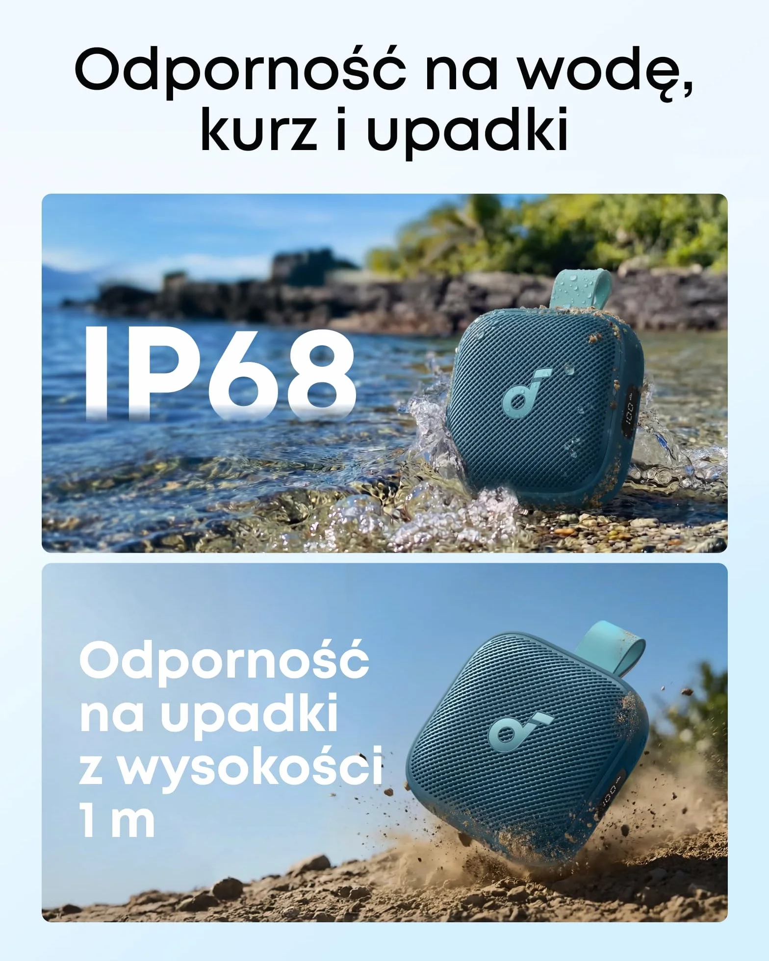 Głośnik przenośny soundcore Boom Go 3i firmy Anker, dźwięk o mocy 15 W, 24 godziny odtwarzania, klasa wodoodporności IP68, BassUp 2.0, funkcja awaryjnego ładowania, Bluetooth 6.0 (Niebieski)
