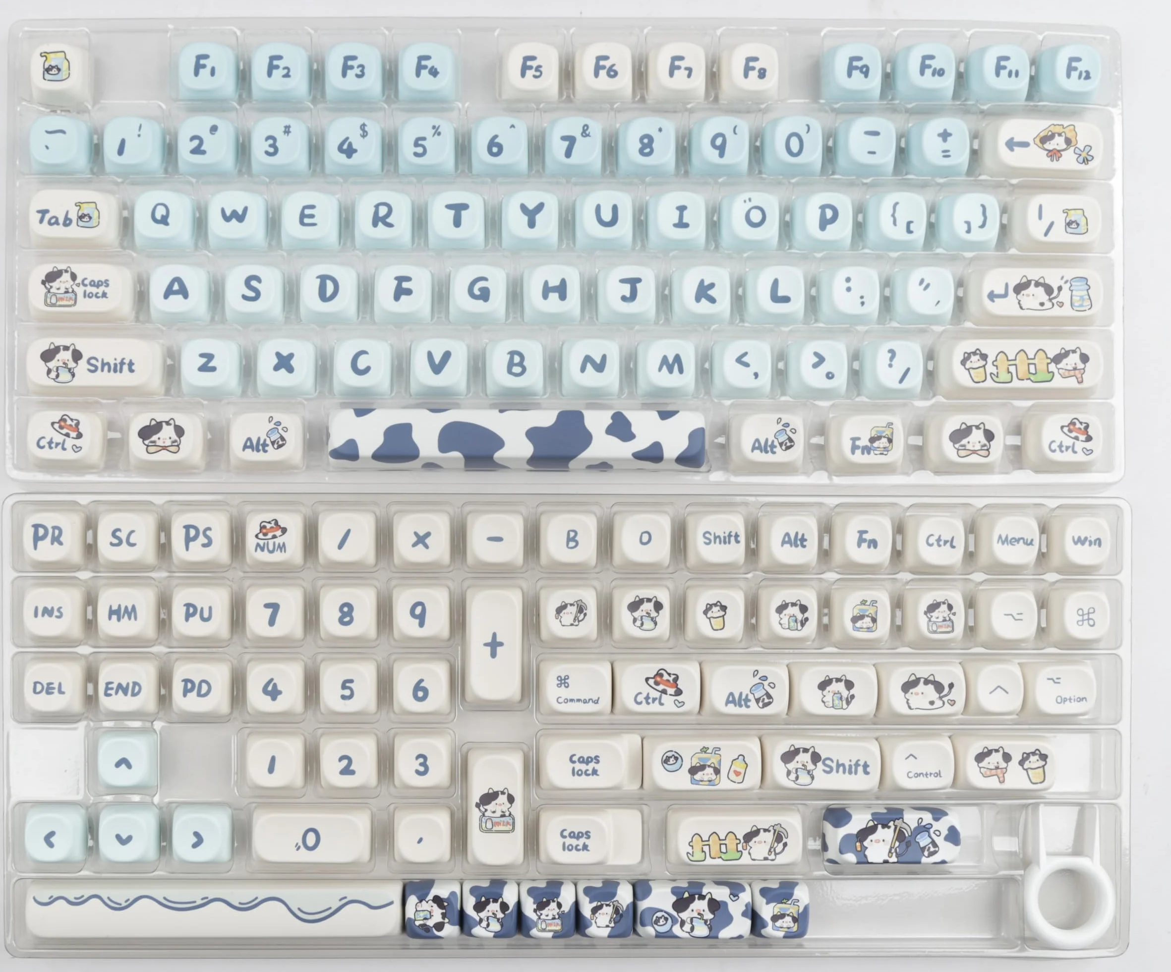 MOA Shape Keycaps - Cute Cow Custom 142 klawisze PBT kolorowy zestaw do klawiatur mechanicznych (niebieska krowa)