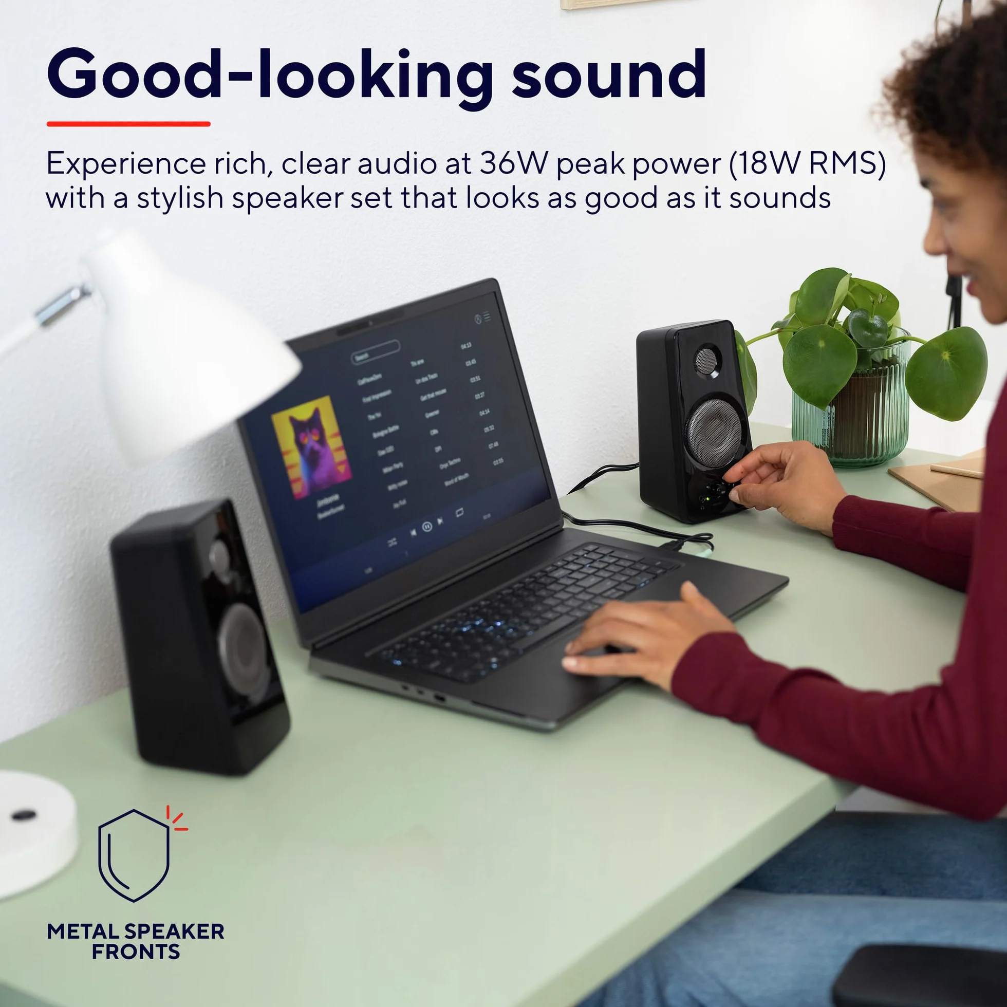 Trust Tytan 2.0 zestaw głośników, 36 W (18 W RMS), komputer, regulator głośności i basów, gniazdo słuchawkowe, zasilanie USB, głośnik PC do laptopa, smartfona, tabletu, czarny
