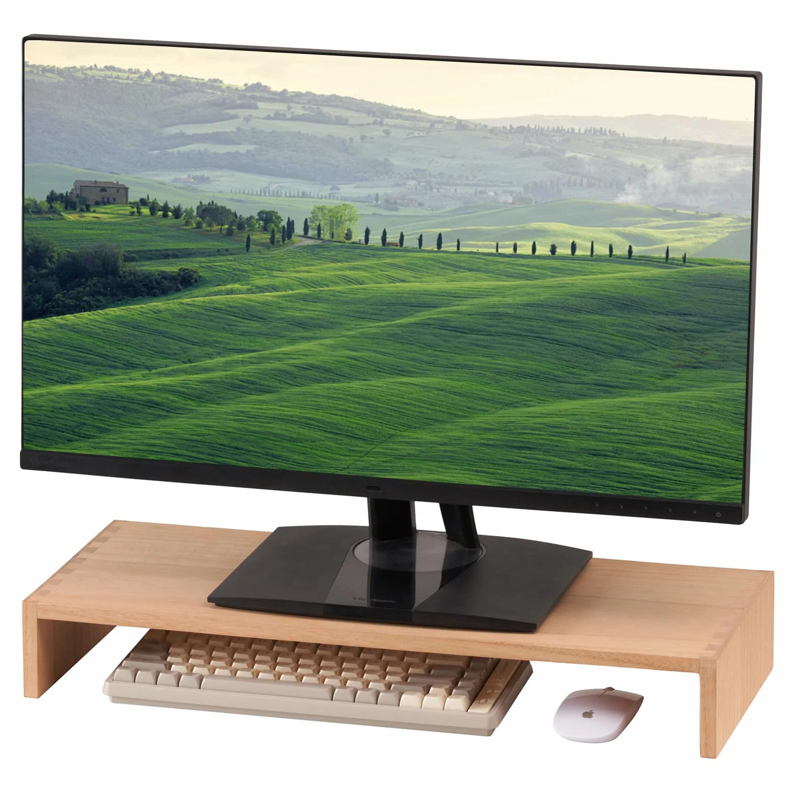 KIRIGEN Drewniany stojak na monitor 59 cm naturalny organizer na komputer laptop telewizor drukarkę