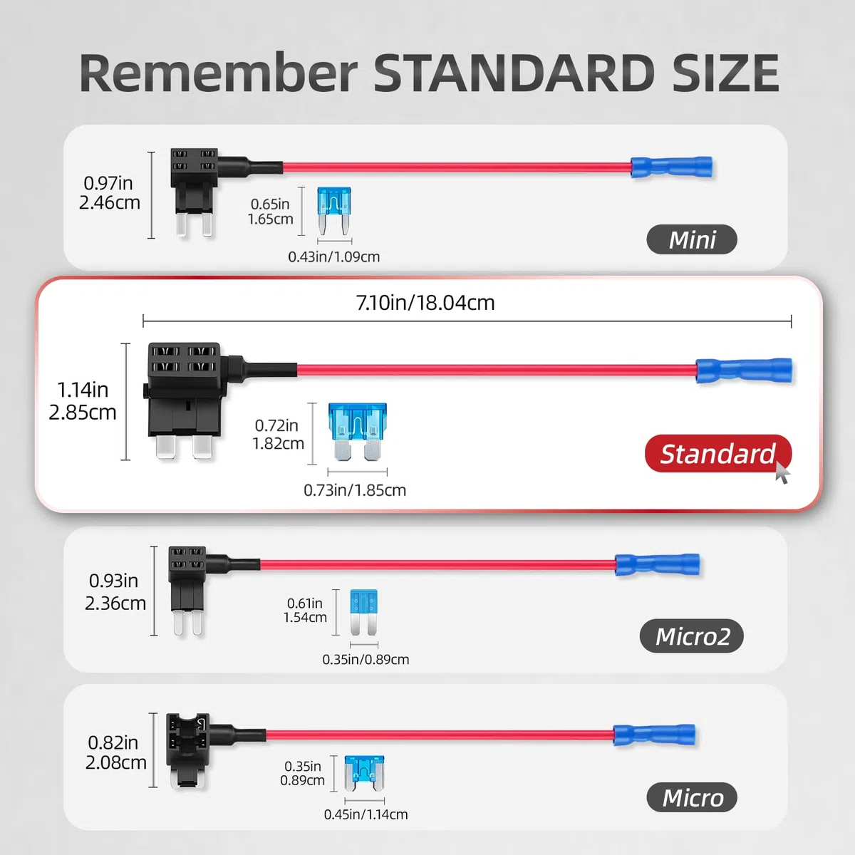JOREST Standardowy kran do bezpieczników samochodowych – 4 szt. adapter 16AWG z 14 szt. standardowych bezpieczników samochodowych (2A-30A), dodaj uchwyt obwodu 12 V + taśma elektryczna + ściągacz