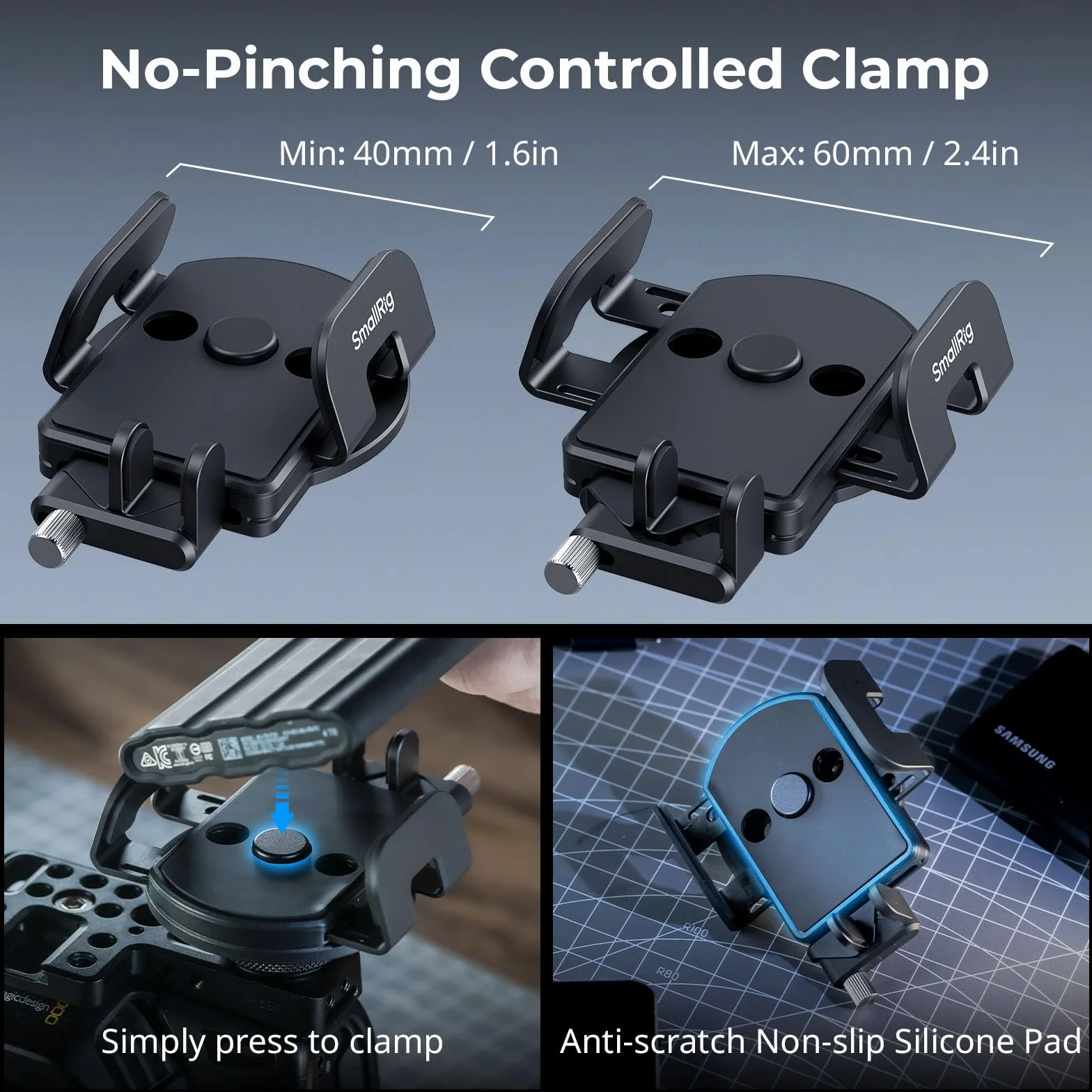 SMALLRIG Uchwyt SSD z zaciskiem kablowym Cold Shoe 40-60 mm do Samsung T5 T7 SanDisk MagSafe iPhone 5196
