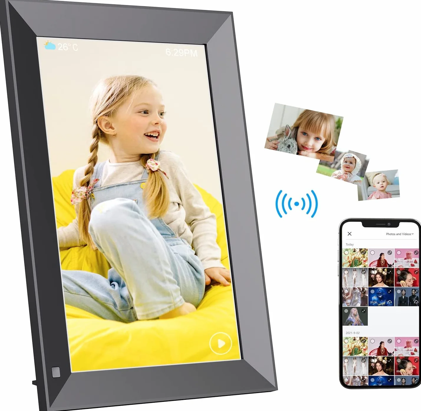 Zcyge Cyfrowa ramka na zdjęcia Wi-Fi 10,1", klipy wideo i zdjęcia natychmiast udostępniaj za pośrednictwem poczty elektronicznej lub aplikacji, automatyczne obracanie zdjęć, energooszczędny czujnik