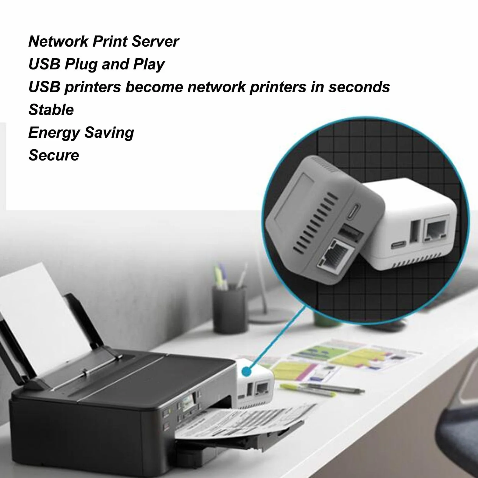 Sieciowy Serwer Druku USB 2.0, Serwer Udostępniania Wydruku LAN Obsługujący Drukowanie Obrazów i Tekstu, dla Drukarni Office School (wtyczka UE)