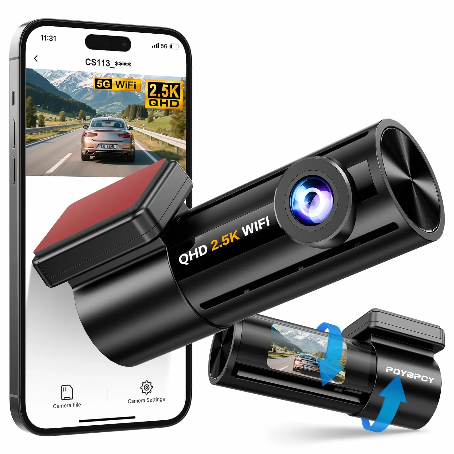Rejestrator jazdy samochodowy 2,5K QHD WiFi ekran 1,47" szeroki kąt 170° nocna wizja WDR czujnik G nagrywanie cykliczne monitoring parkowania