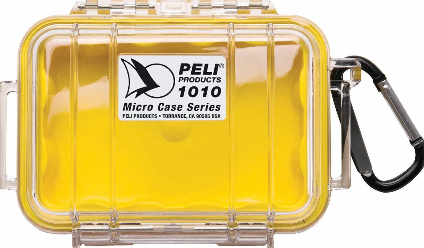 PELI 1010 Małe pudełko ochronne na delikatne komponenty, stopień ochrony IP67, pojemność 0,1 l, wyprodukowane w USA, przezroczyste/żółta wkładka